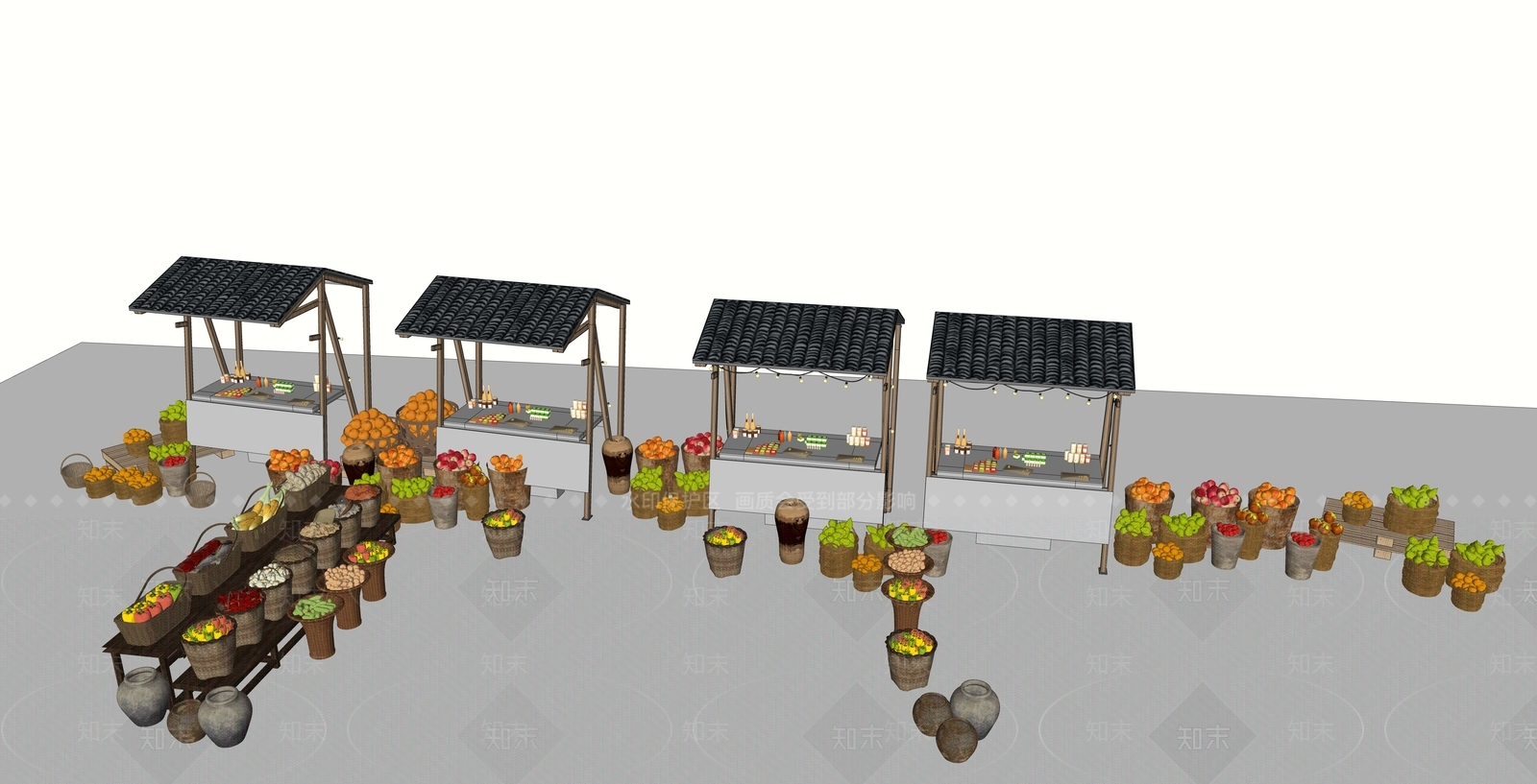 现代水果售卖滩SU模型下载【ID:1147374889】