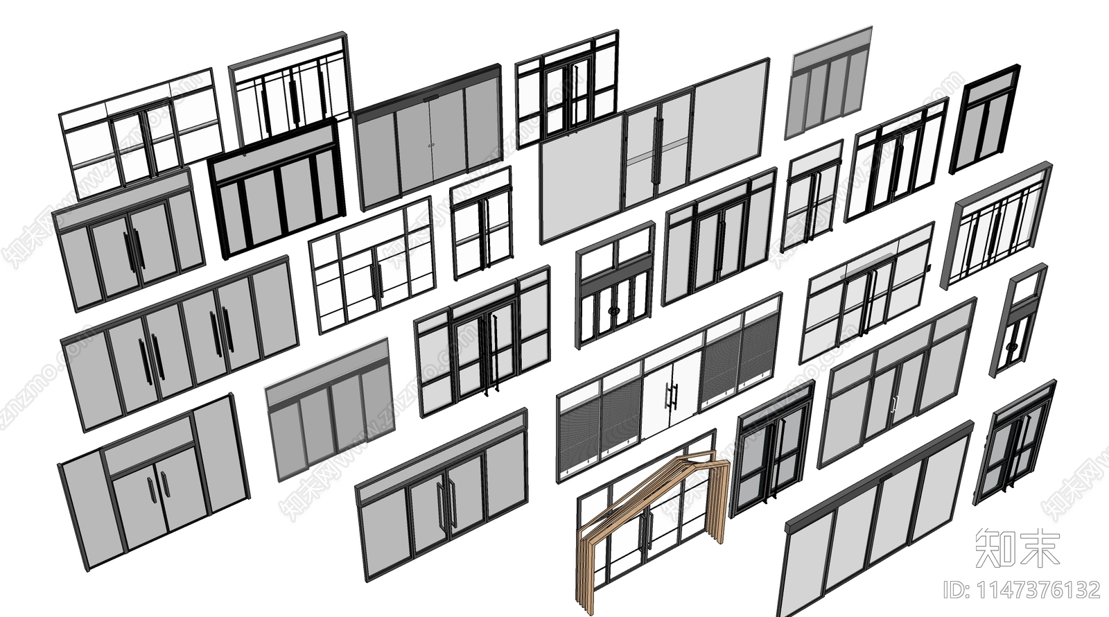 现代玻璃大门SU模型下载【ID:1147376132】