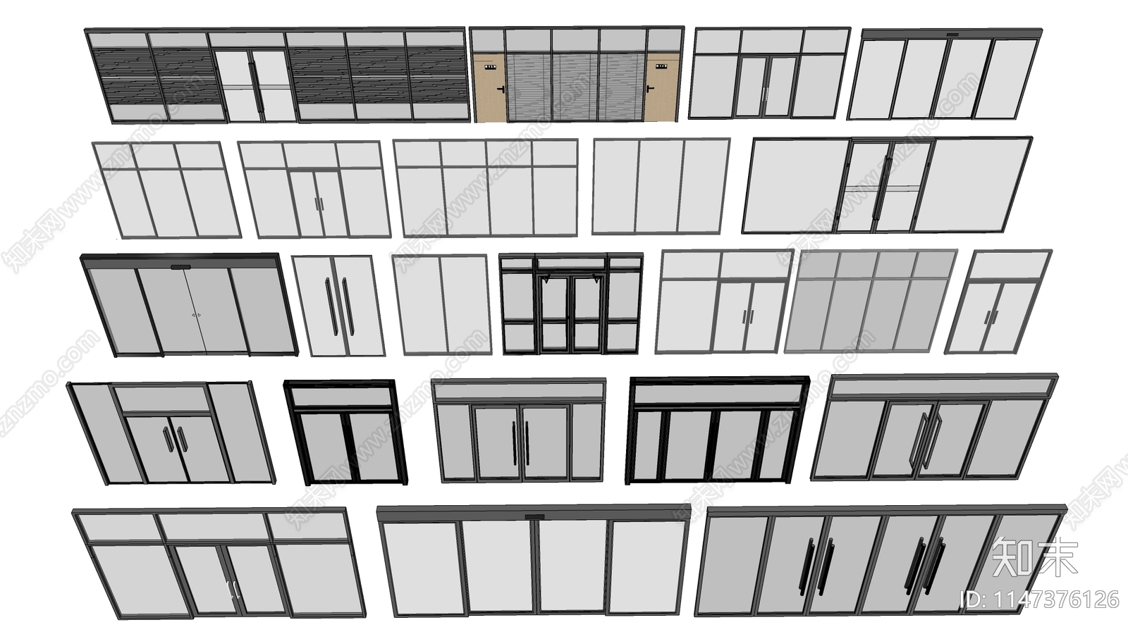 现代玻璃大门SU模型下载【ID:1147376126】