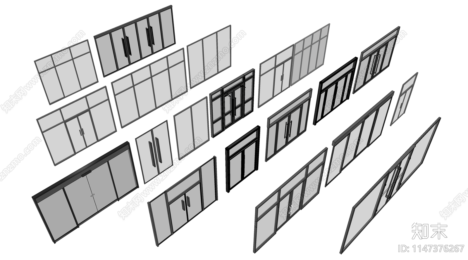 现代玻璃大门SU模型下载【ID:1147376267】