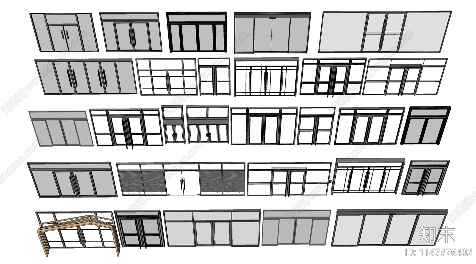 现代玻璃大门SU模型下载【ID:1147376402】