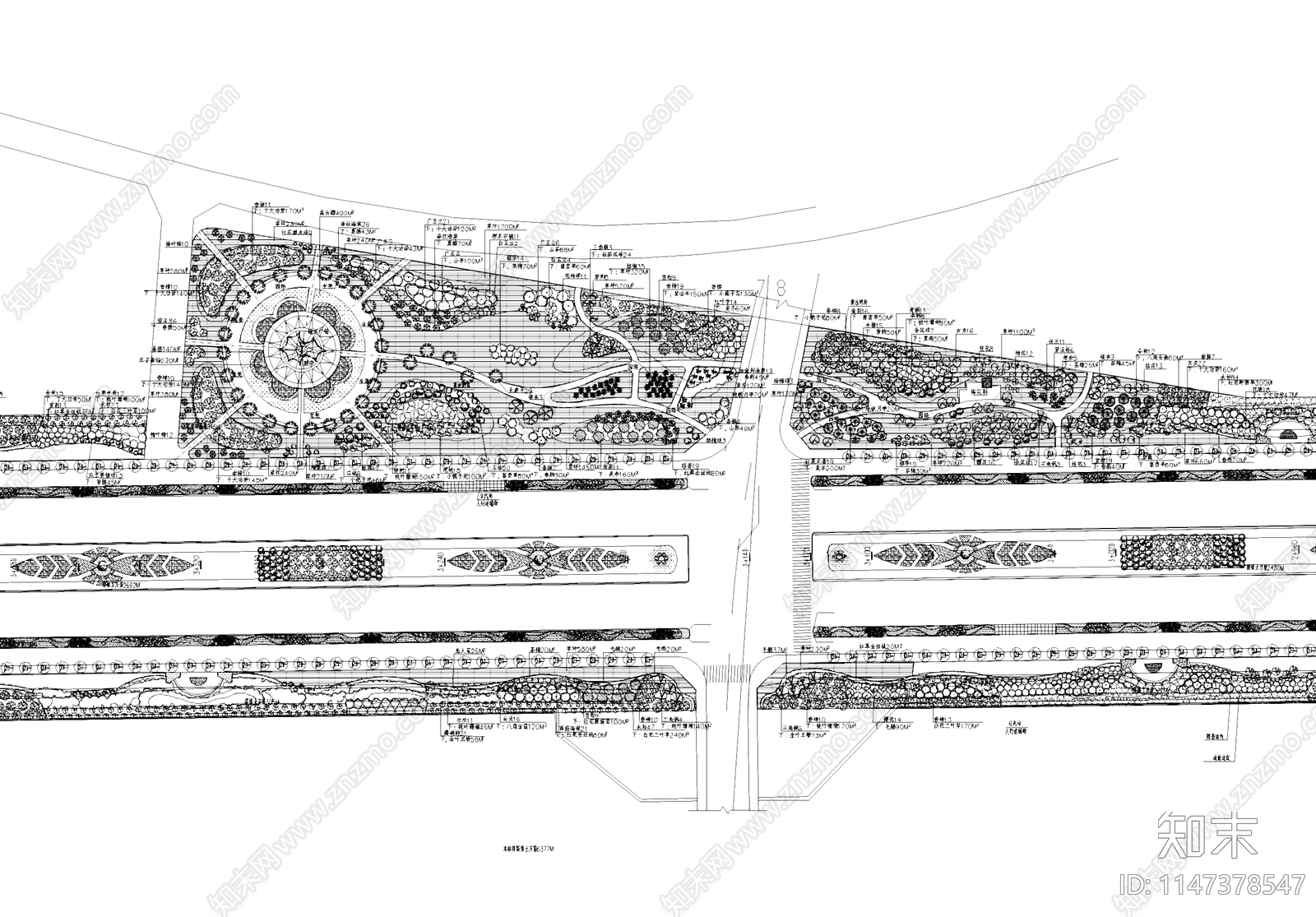 城市道路景观绿化植物配置平面图施工图下载【ID:1147378547】