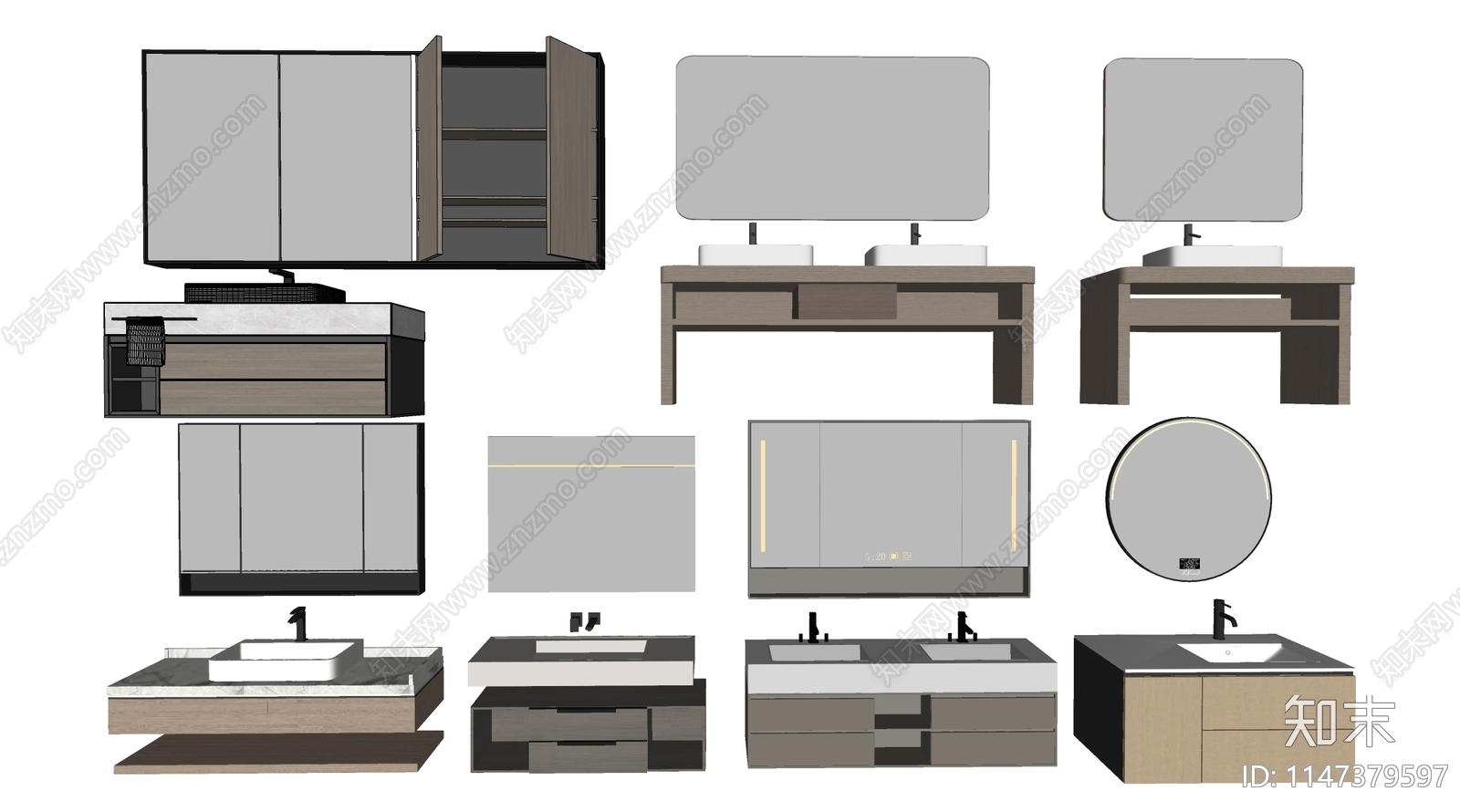现代浴室柜SU模型下载【ID:1147379597】