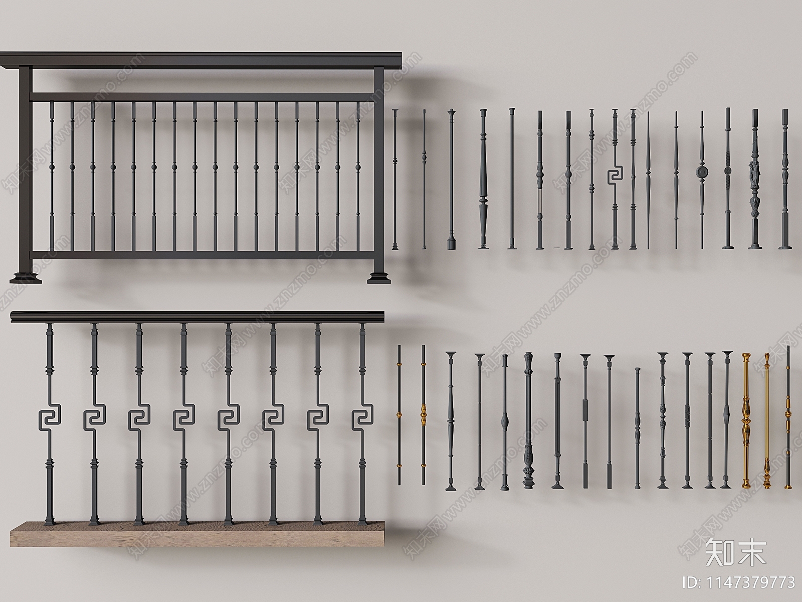 现代铁艺栏杆3D模型下载【ID:1147379773】