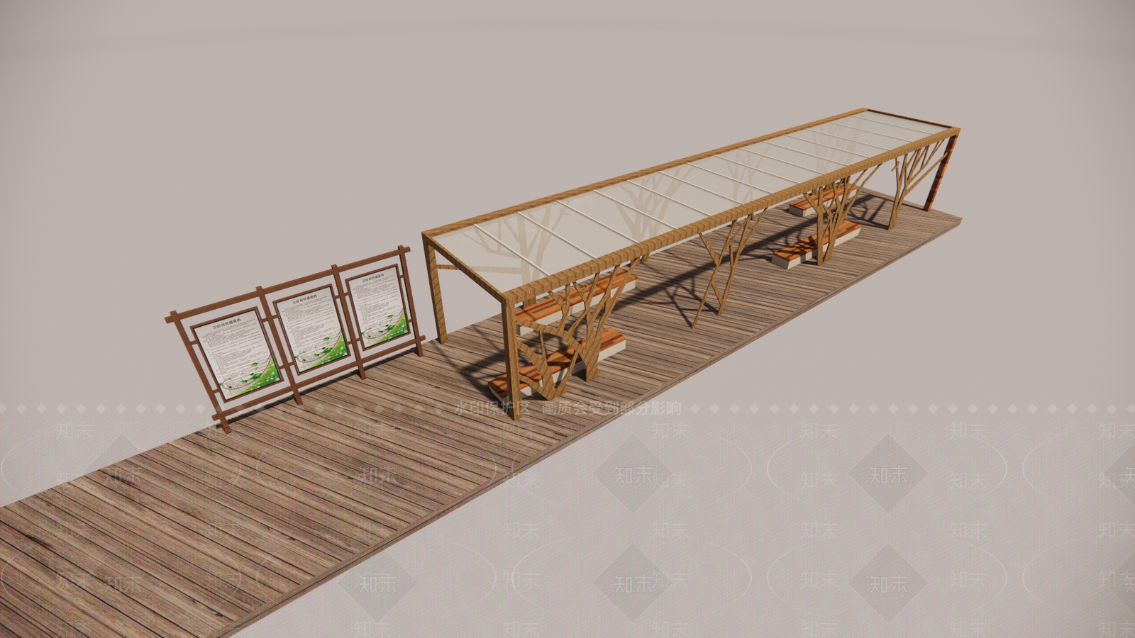 现代风格树枝造型廊架SU模型下载【ID:1147380086】