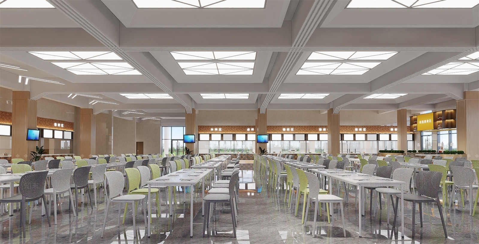 现代学校食堂3D模型下载【ID:1147382102】
