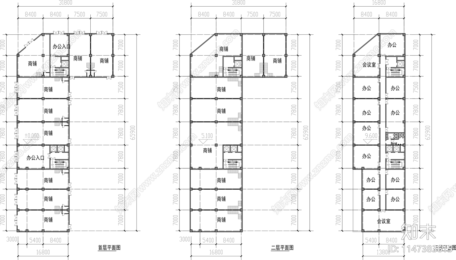 多层沿街商业建筑平面图施工图下载【ID:1147711012】
