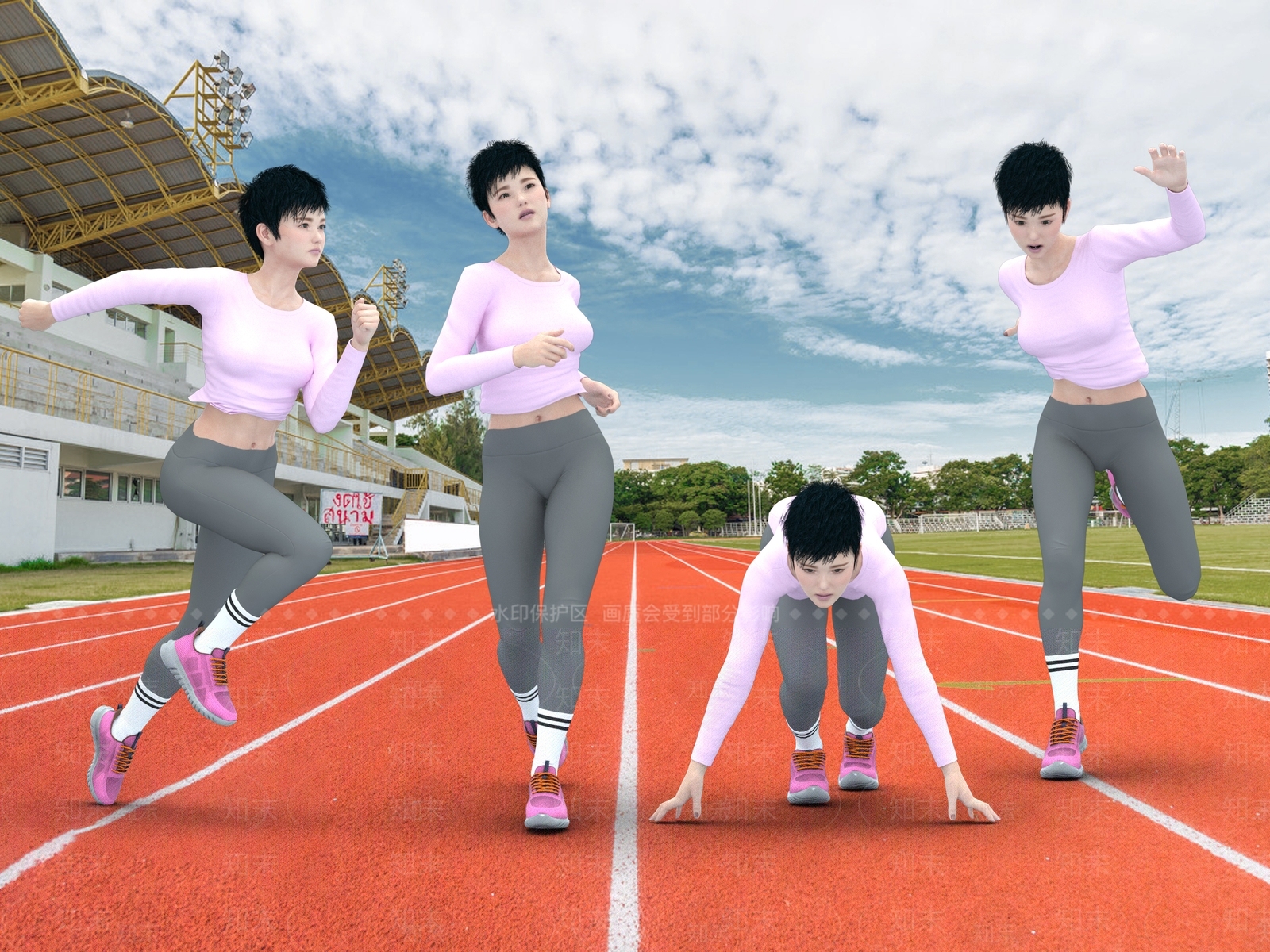 跑步运动女性人物3D模型下载【ID:1147384485】