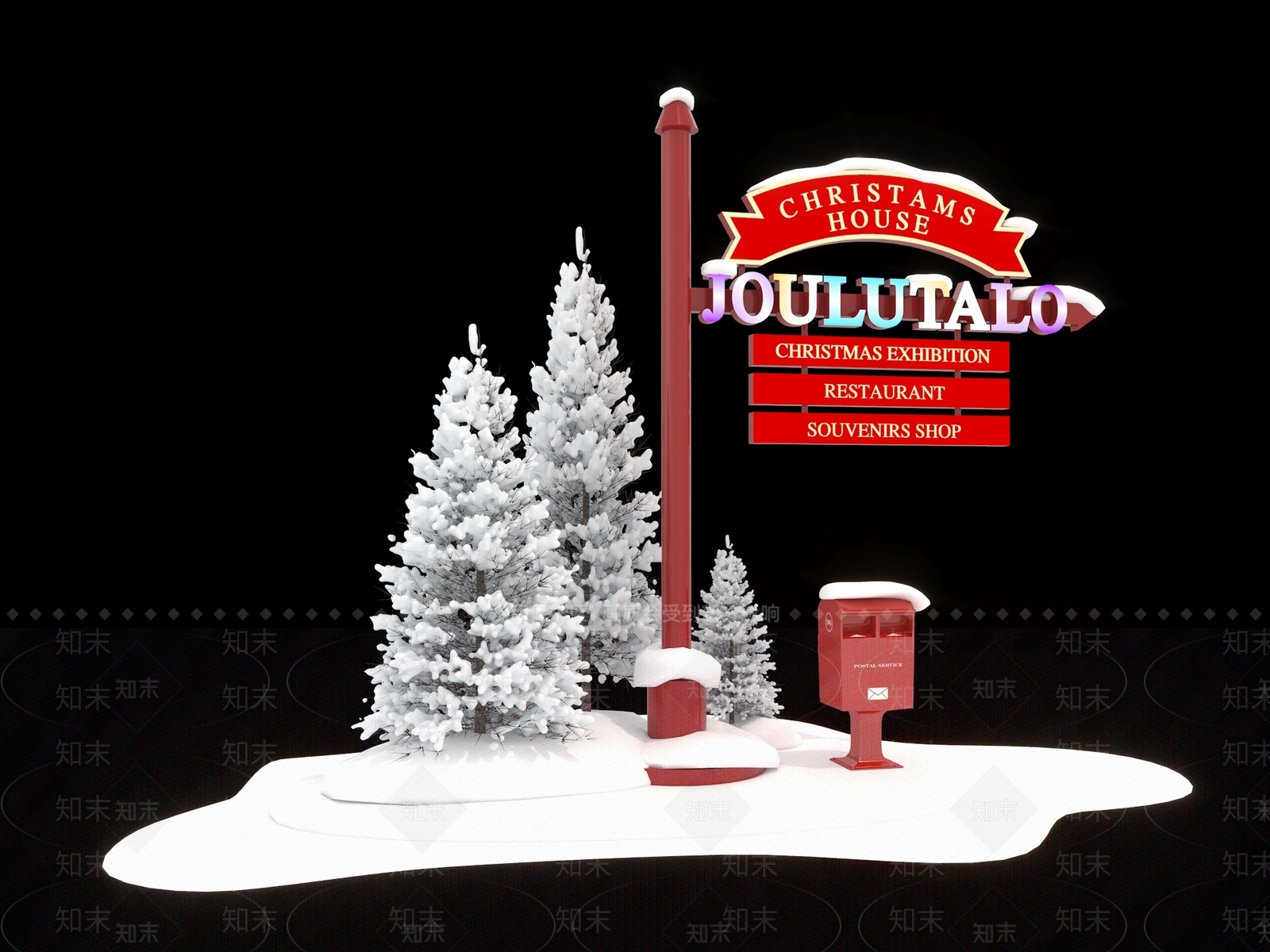 圣诞节指示牌3D模型下载【ID:1147386573】