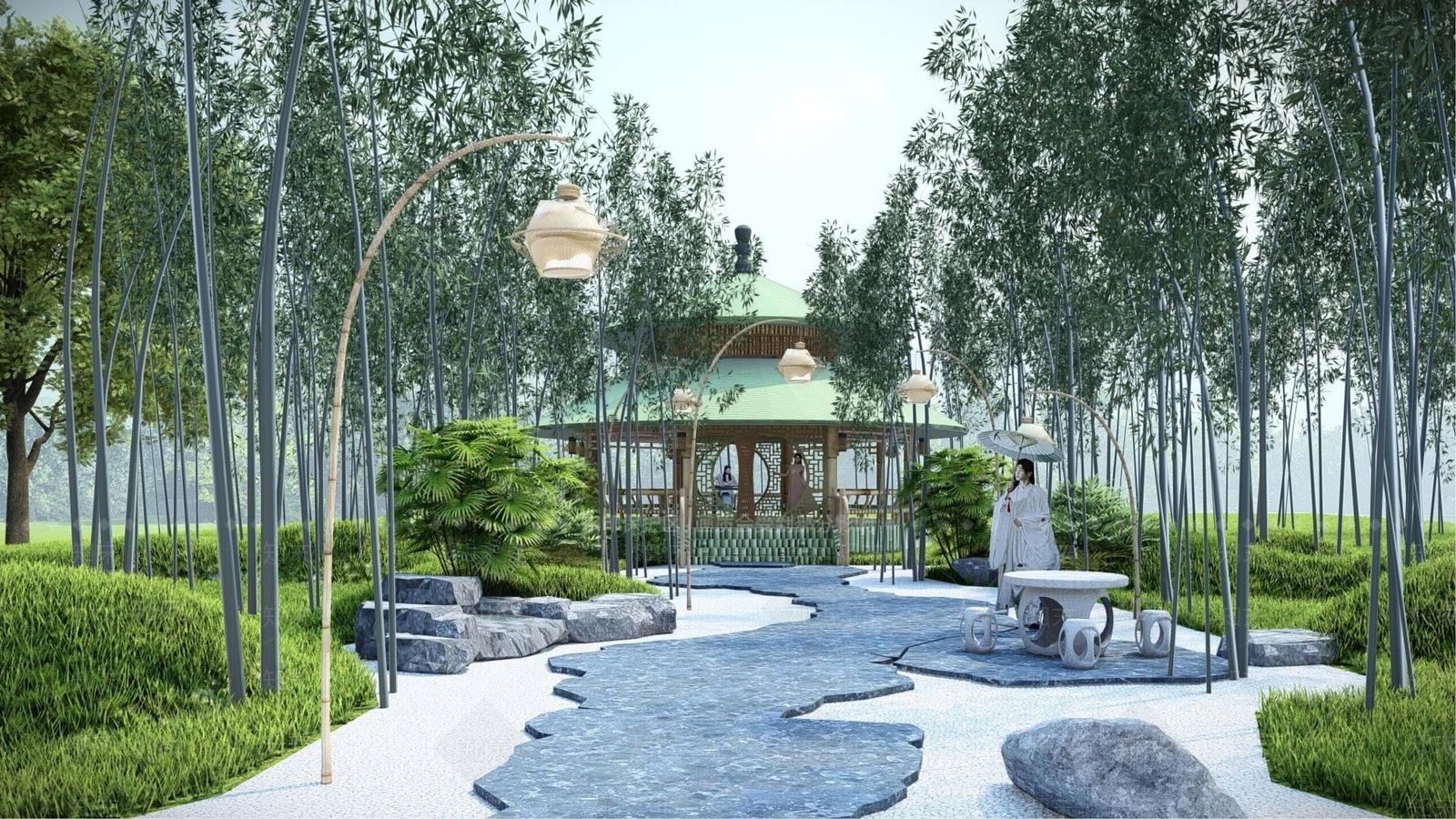 美丽乡村竹亭SU模型下载【ID:1147389688】
