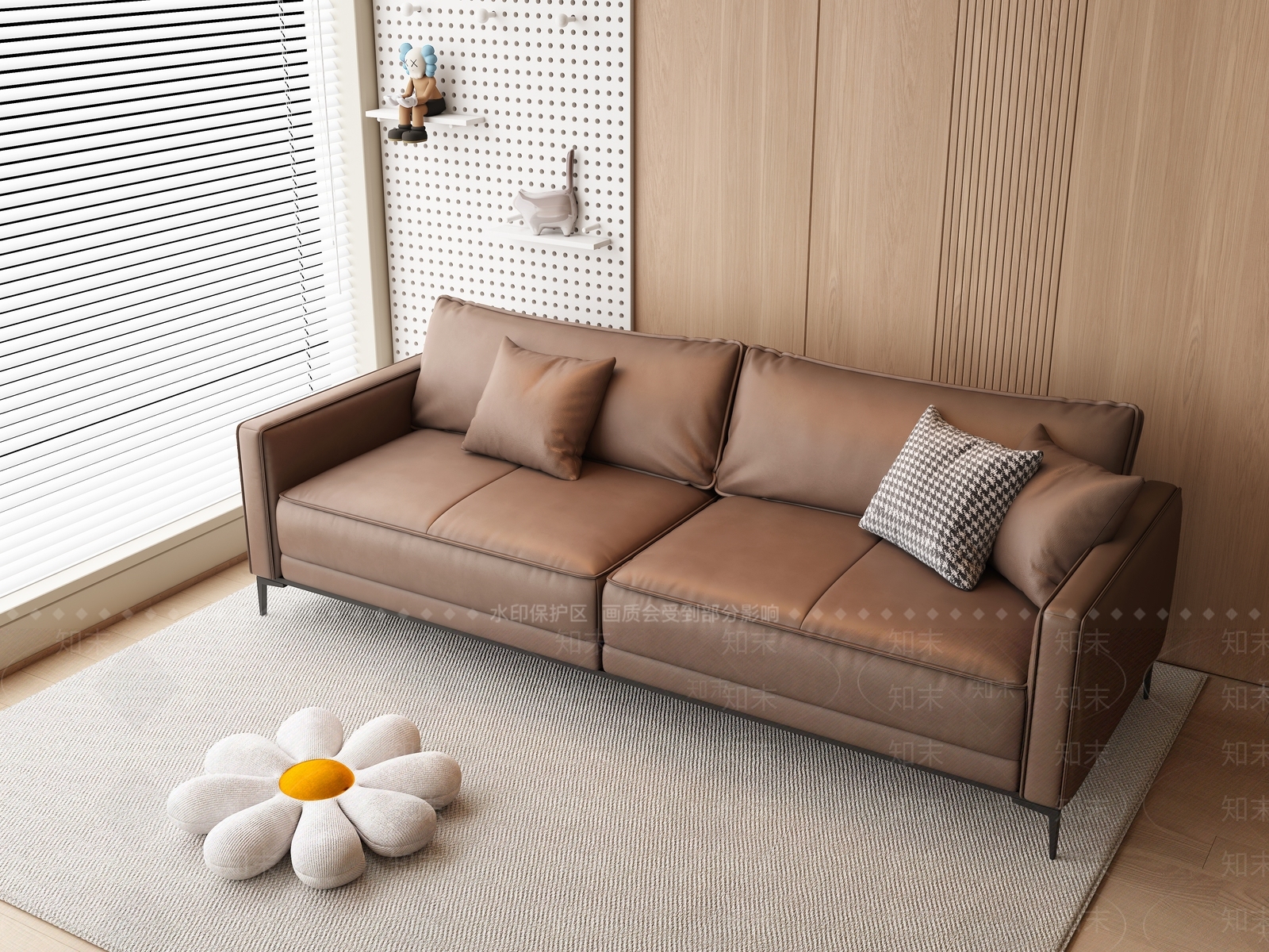 现代皮质双人沙发SU模型下载【ID:1147389863】