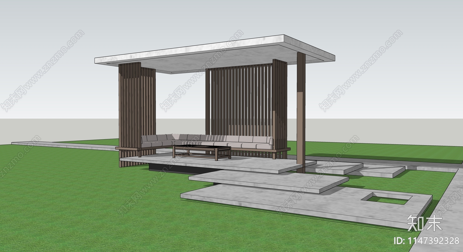 现代景观亭廊架SU模型下载【ID:1147392328】