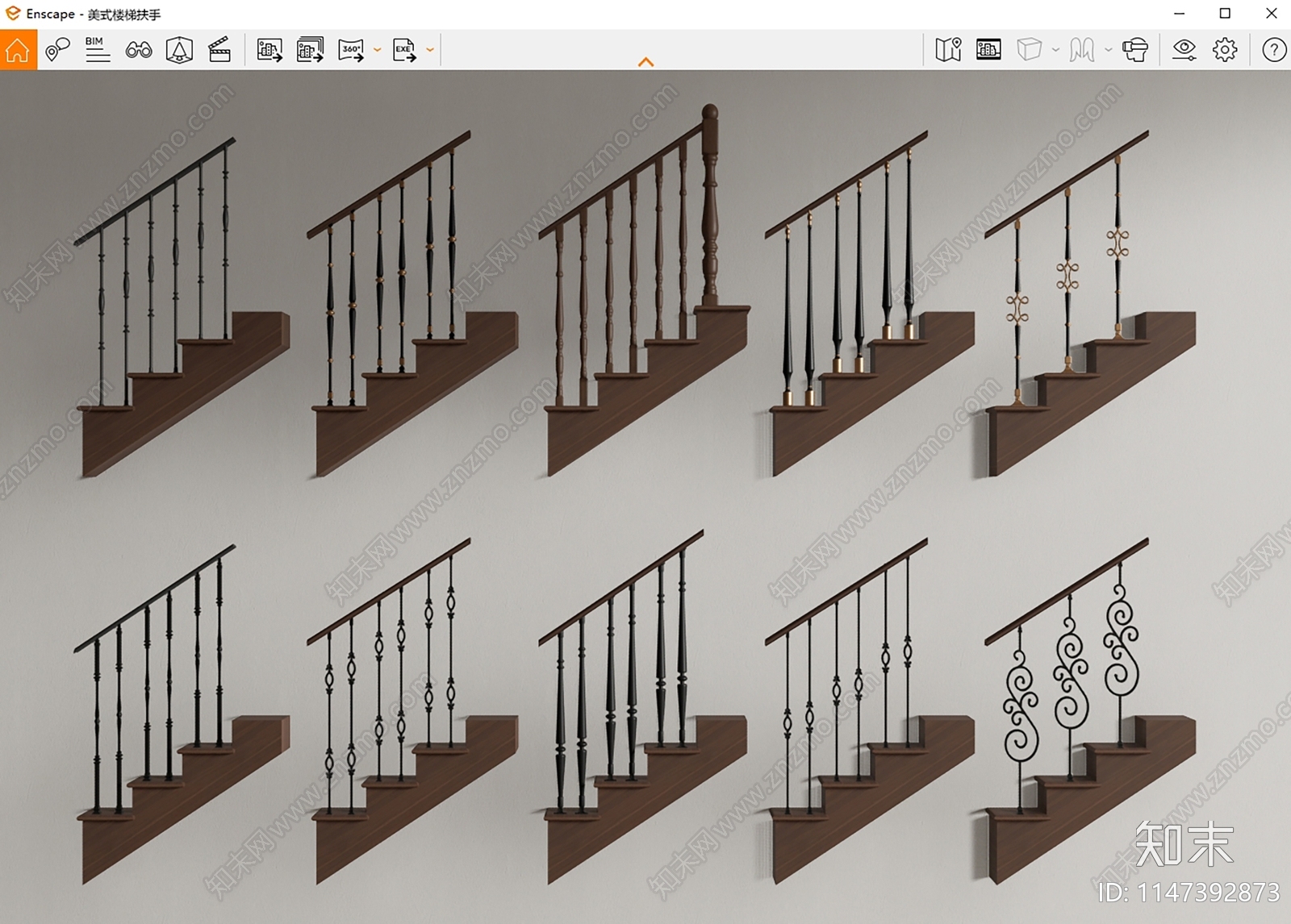 美式楼梯扶手SU模型下载【ID:1147392873】