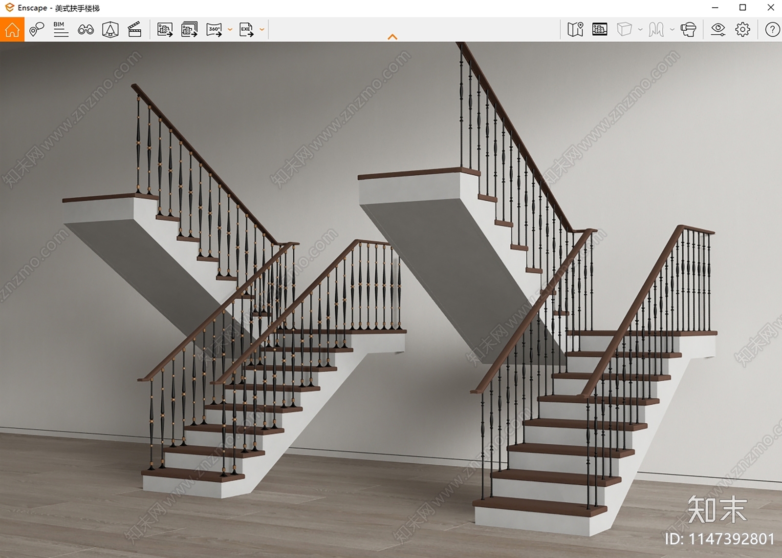 美式扶手楼梯SU模型下载【ID:1147392801】