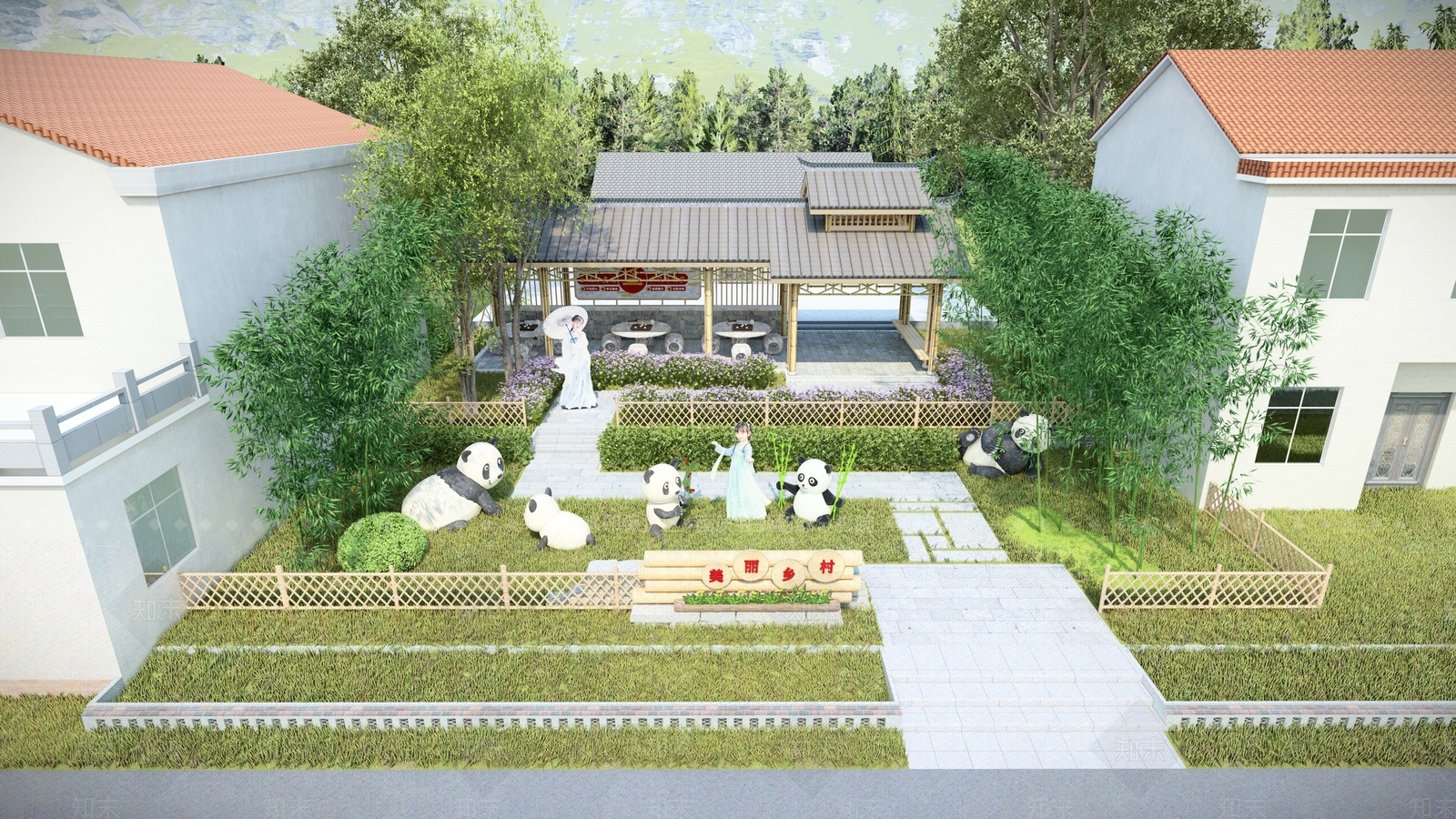 美丽乡村广场景观SU模型下载【ID:1147393238】