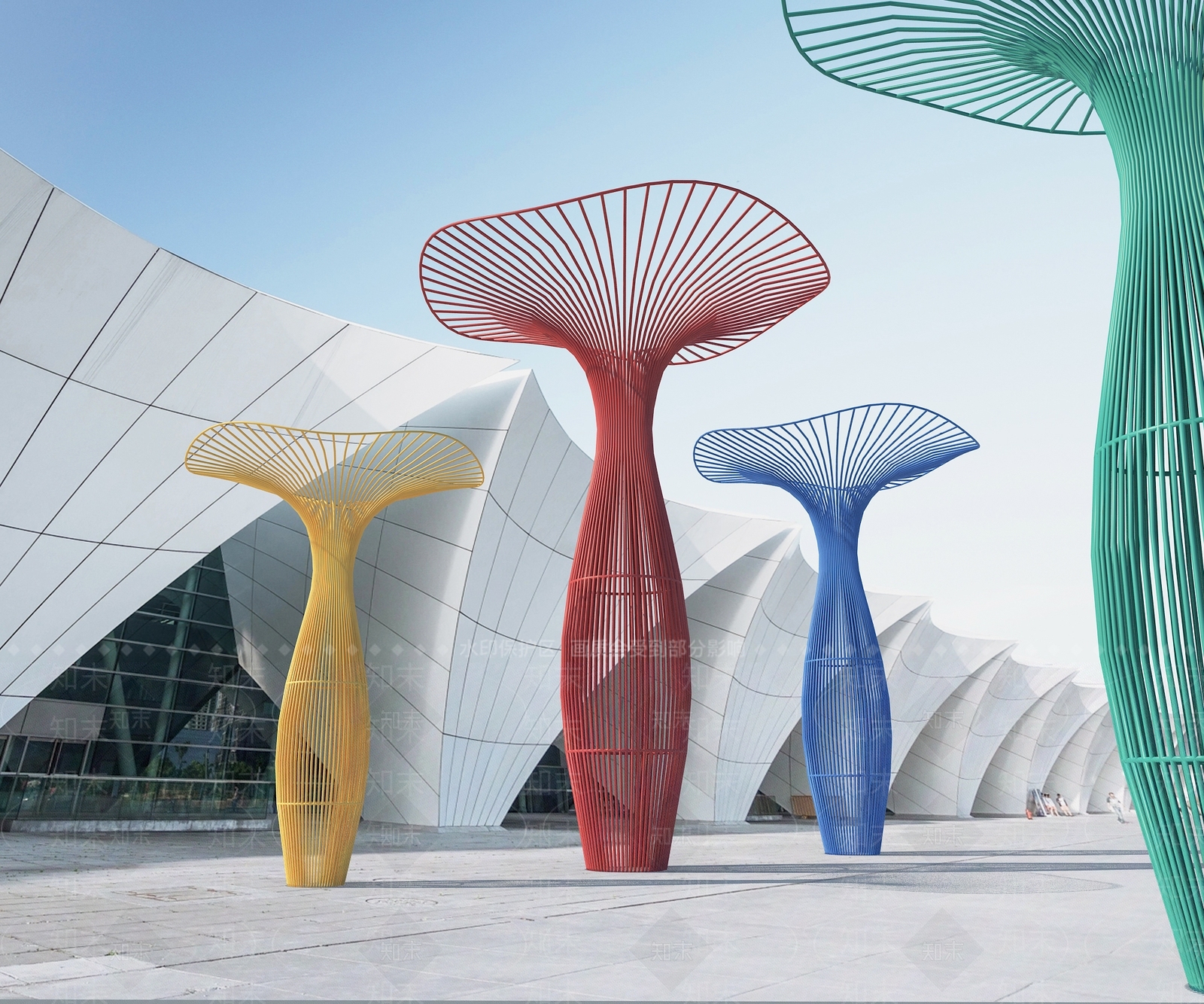 现代伞形广场雕塑3D模型下载【ID:1147393720】