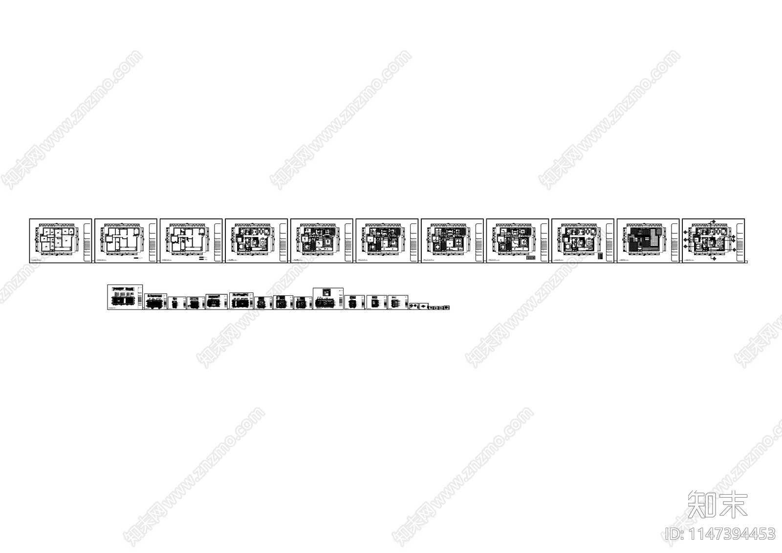 新中式大平层室内cad施工图下载【ID:1147394453】