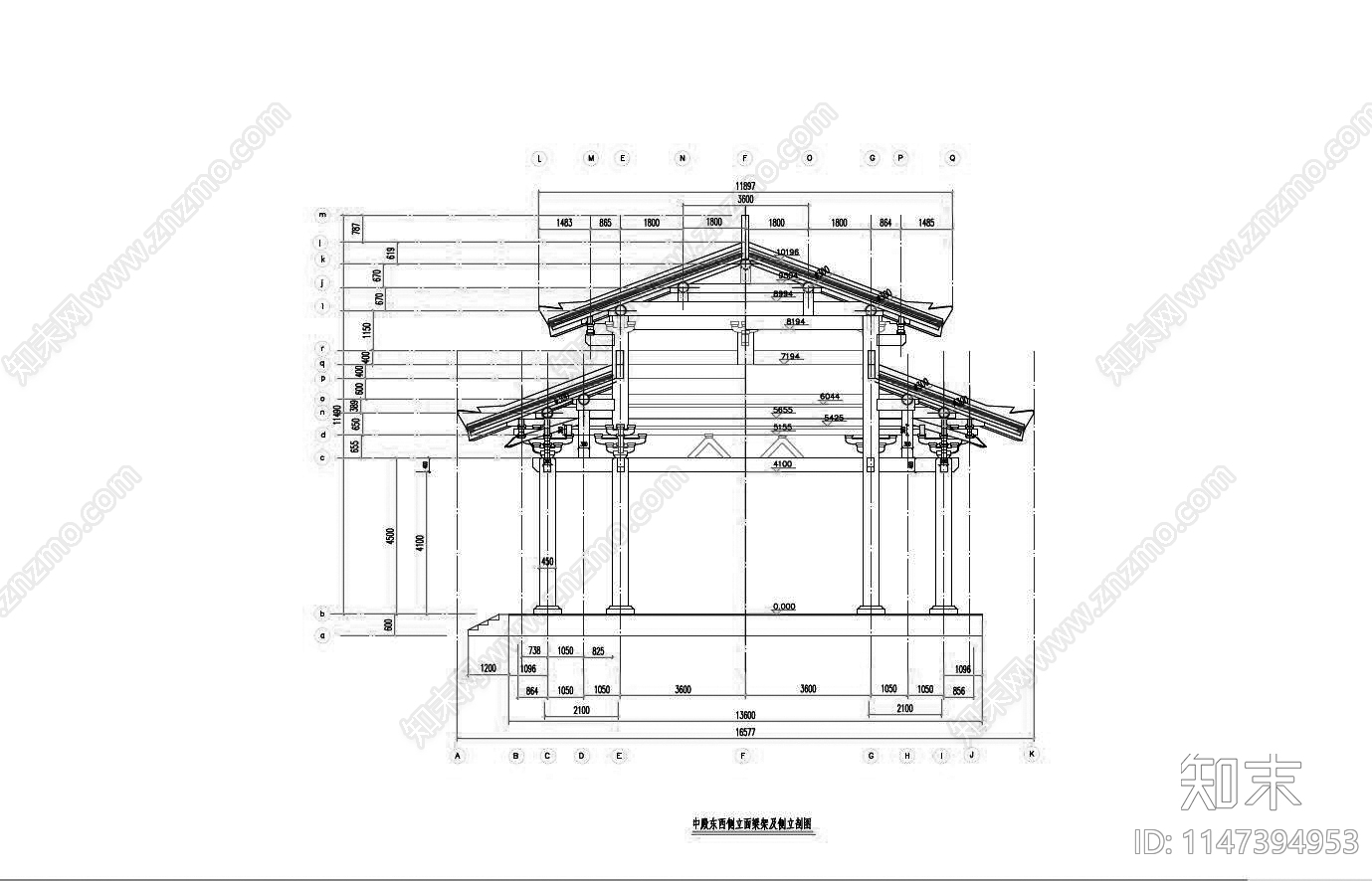 中式行宫建筑cad施工图下载【ID:1147394953】