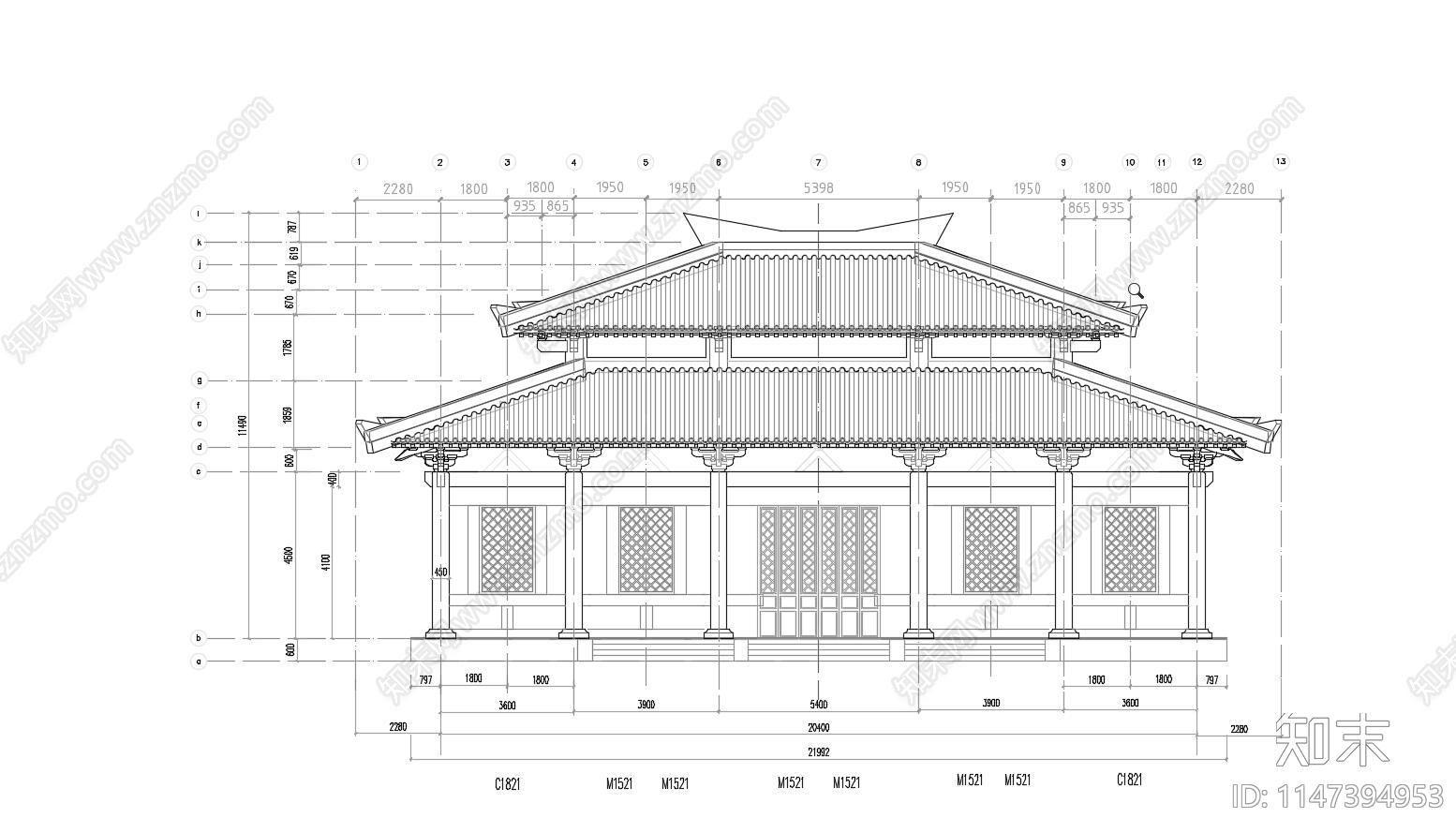 中式行宫建筑cad施工图下载【ID:1147394953】