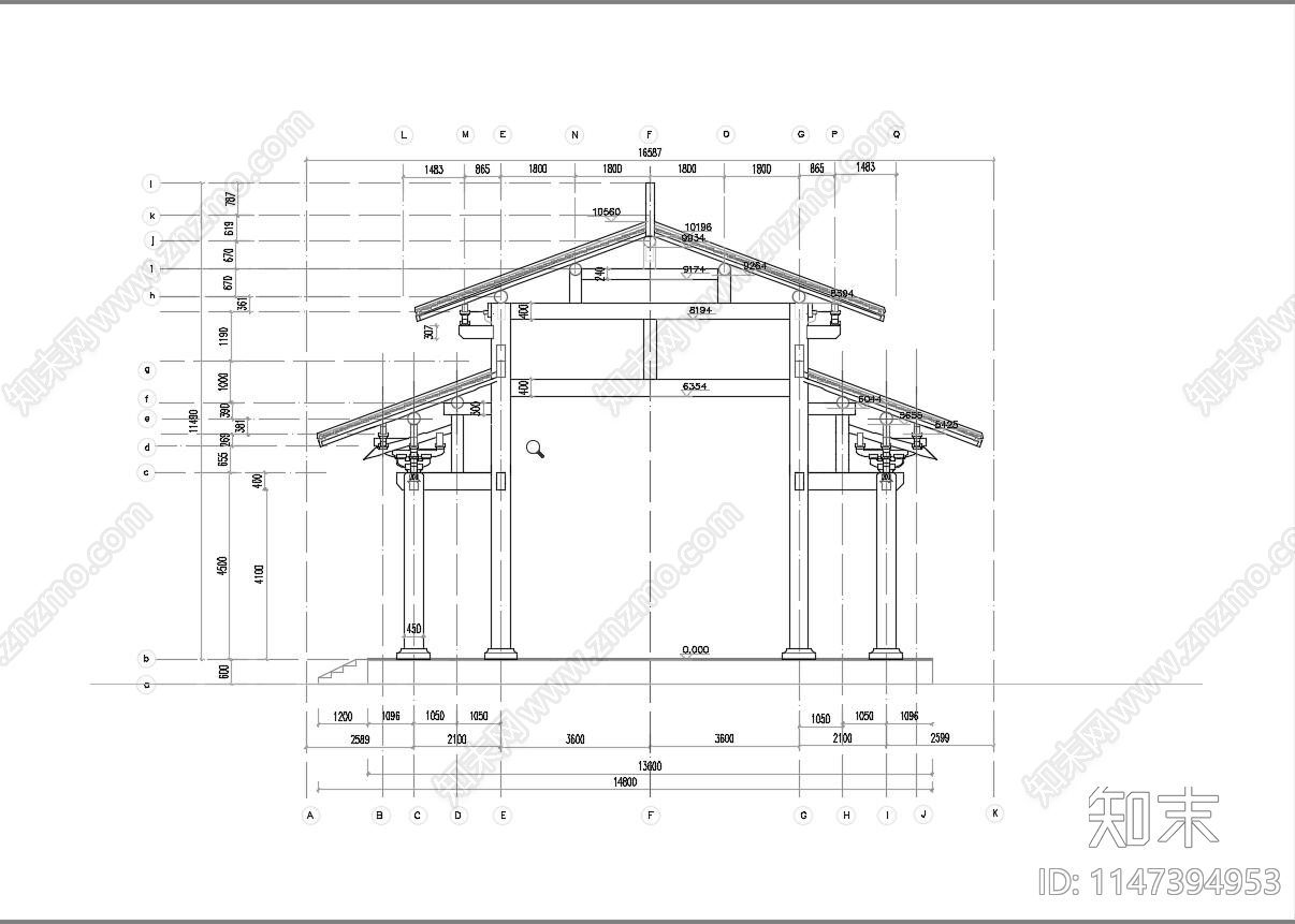 中式行宫建筑cad施工图下载【ID:1147394953】