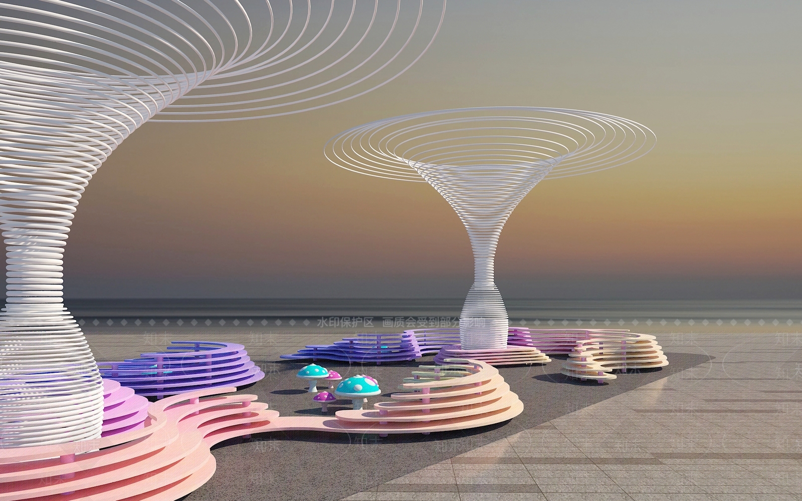 现代伞形广场3D模型下载【ID:1147394969】