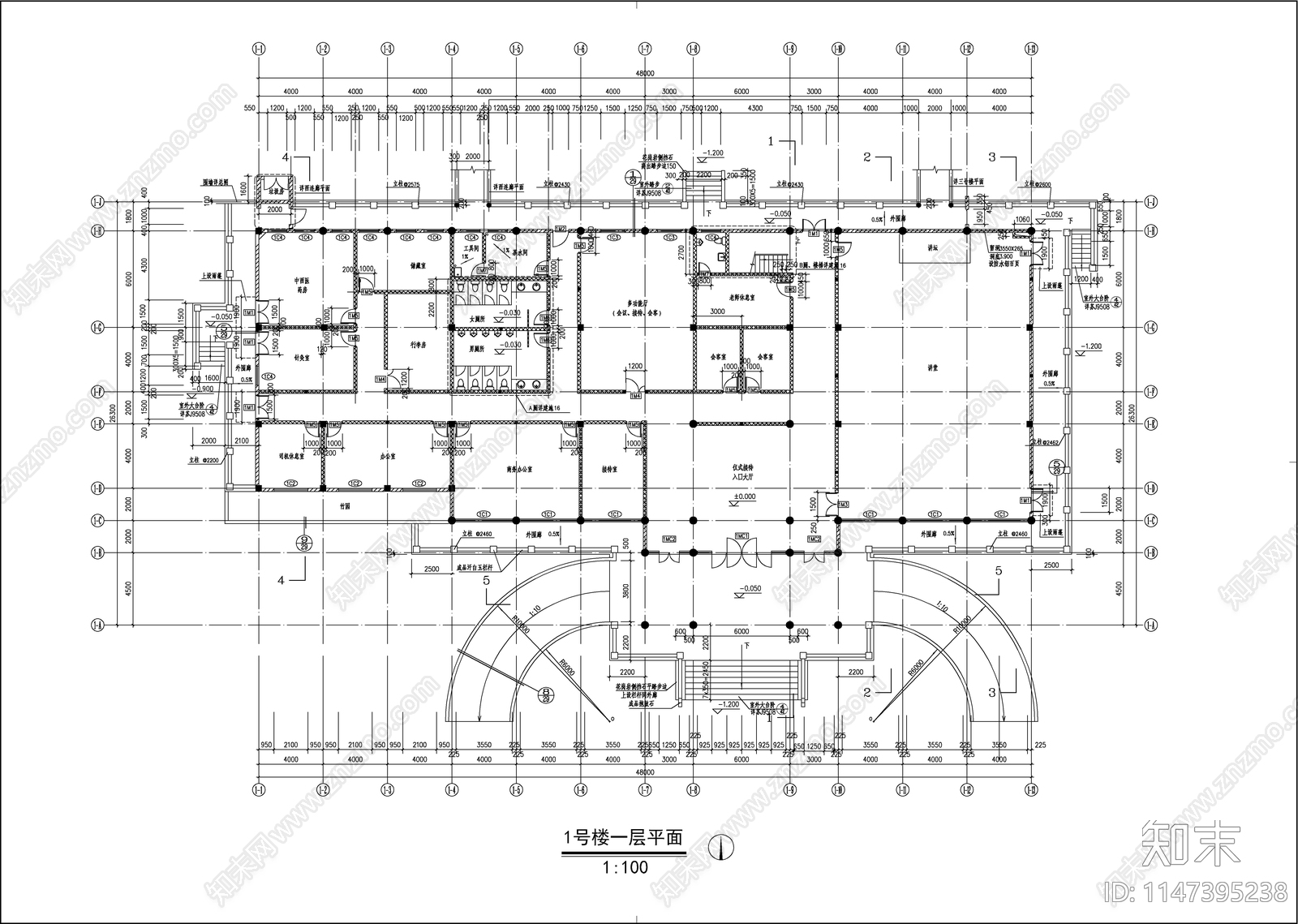 中式公共建筑cad施工图下载【ID:1147395238】