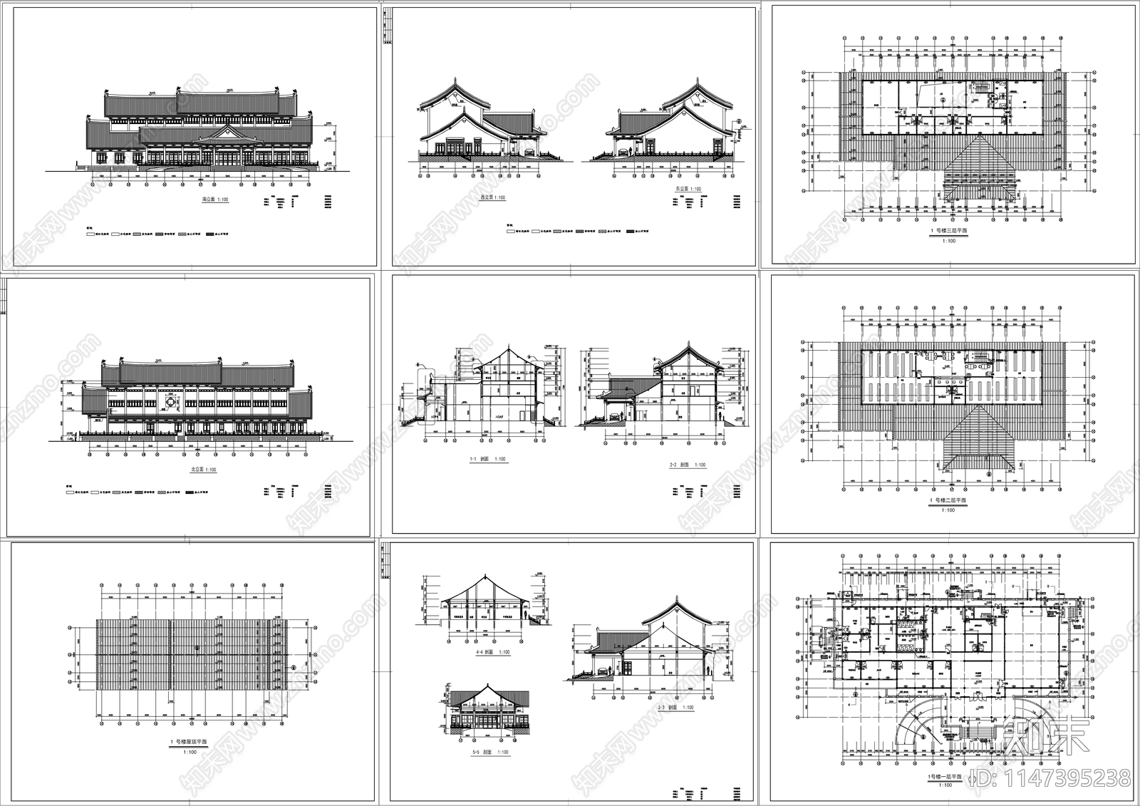 中式公共建筑cad施工图下载【ID:1147395238】