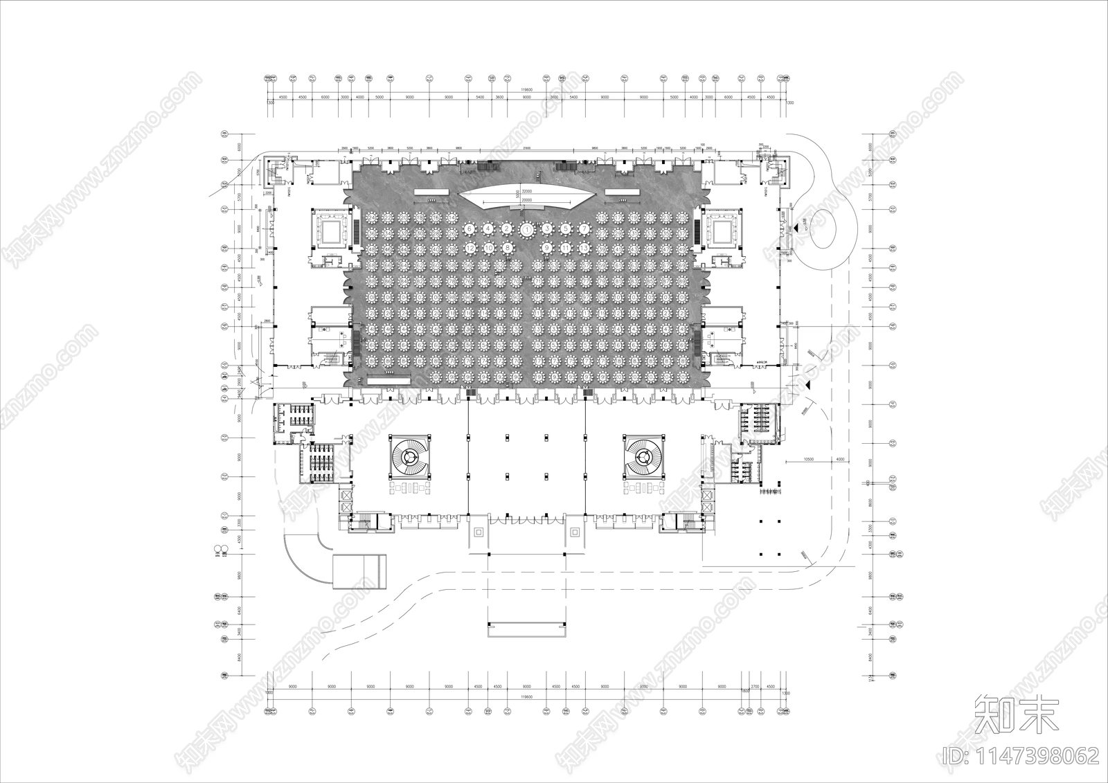 现代酒店百桌宴会厅平面图施工图下载【ID:1147398062】