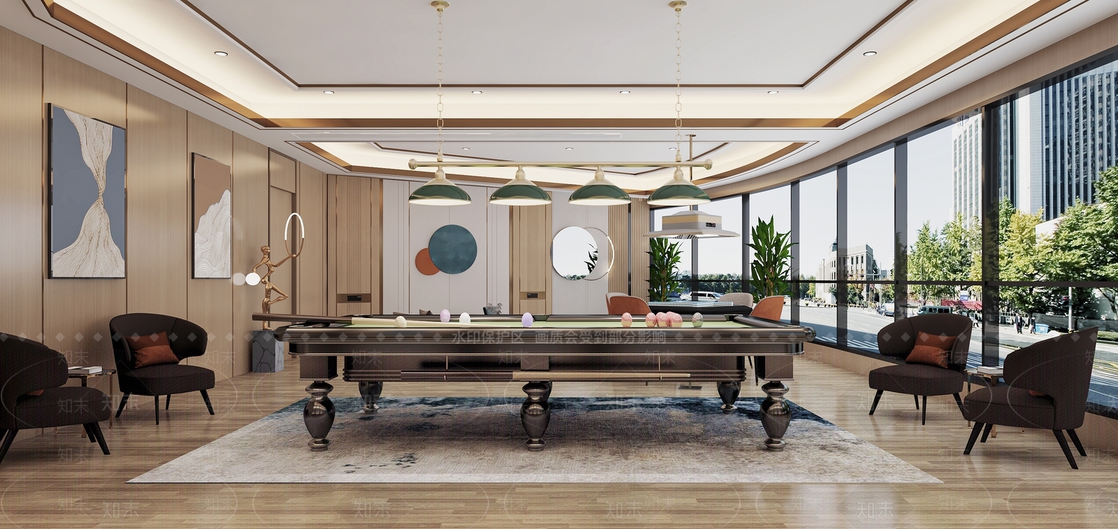 现代轻奢台球室台球厅豪华包厢VIP台球包房休闲娱乐3D模型下载【ID:1147398703】