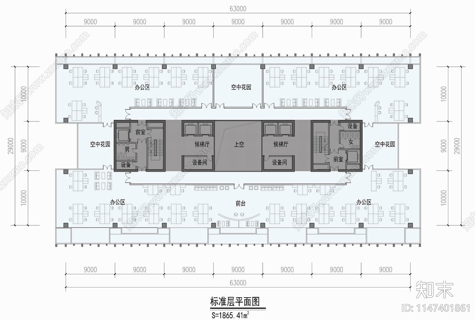 高层办公塔楼商务中心cad施工图下载【ID:1147401861】