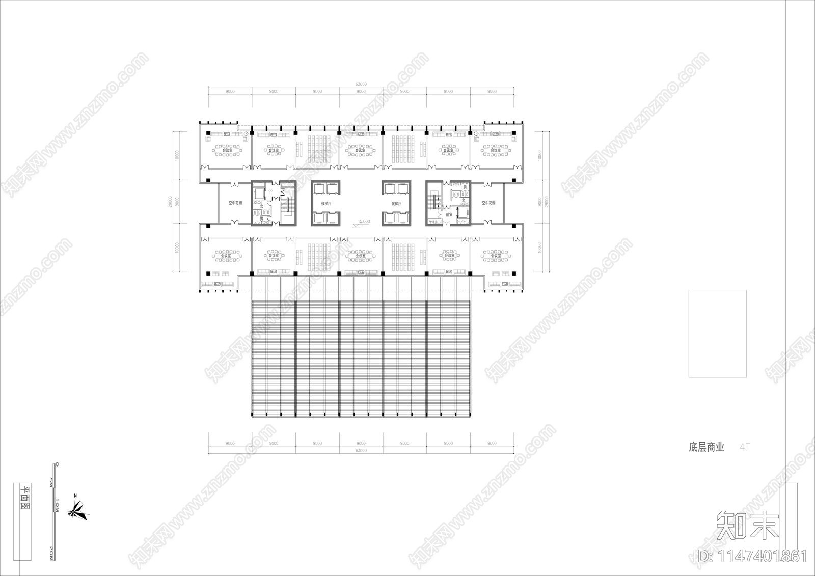 高层办公塔楼商务中心cad施工图下载【ID:1147401861】