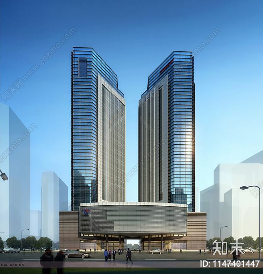 高层双子总部办公楼塔楼cad施工图下载【ID:1147401447】