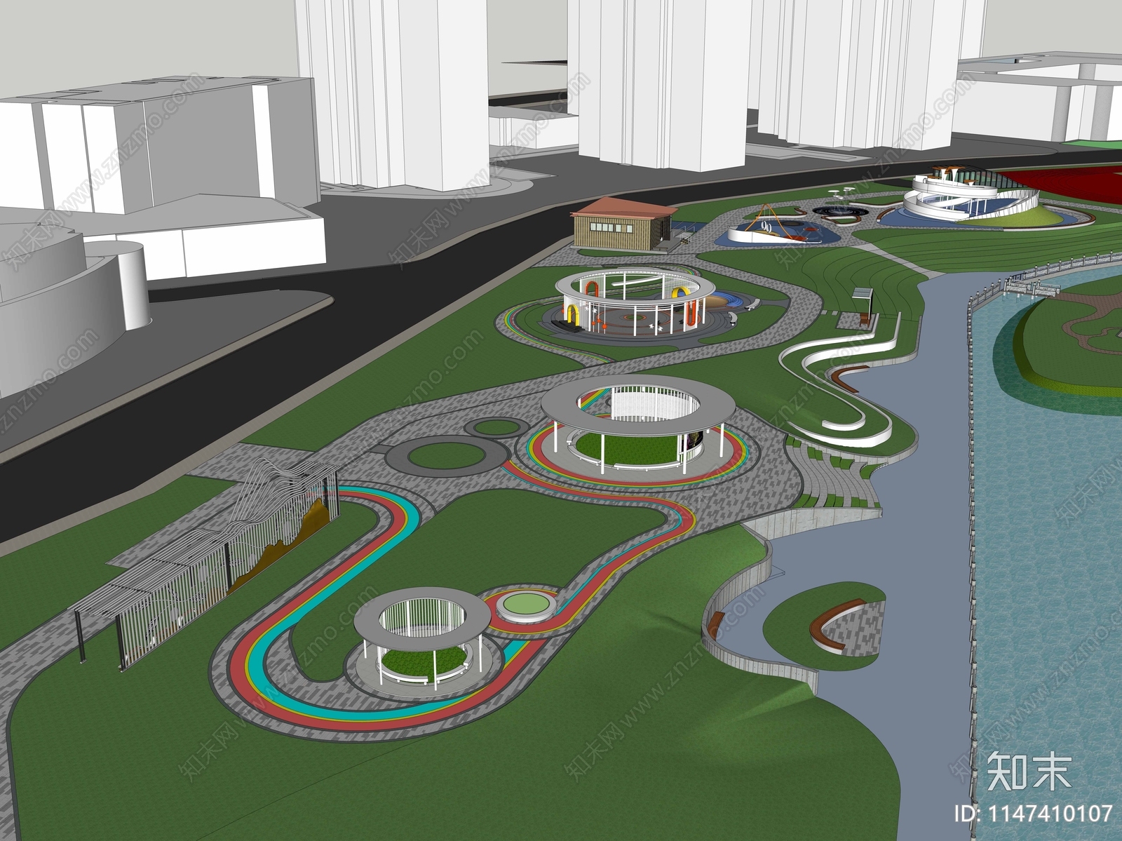 现代滨水公园SU模型下载【ID:1147410107】
