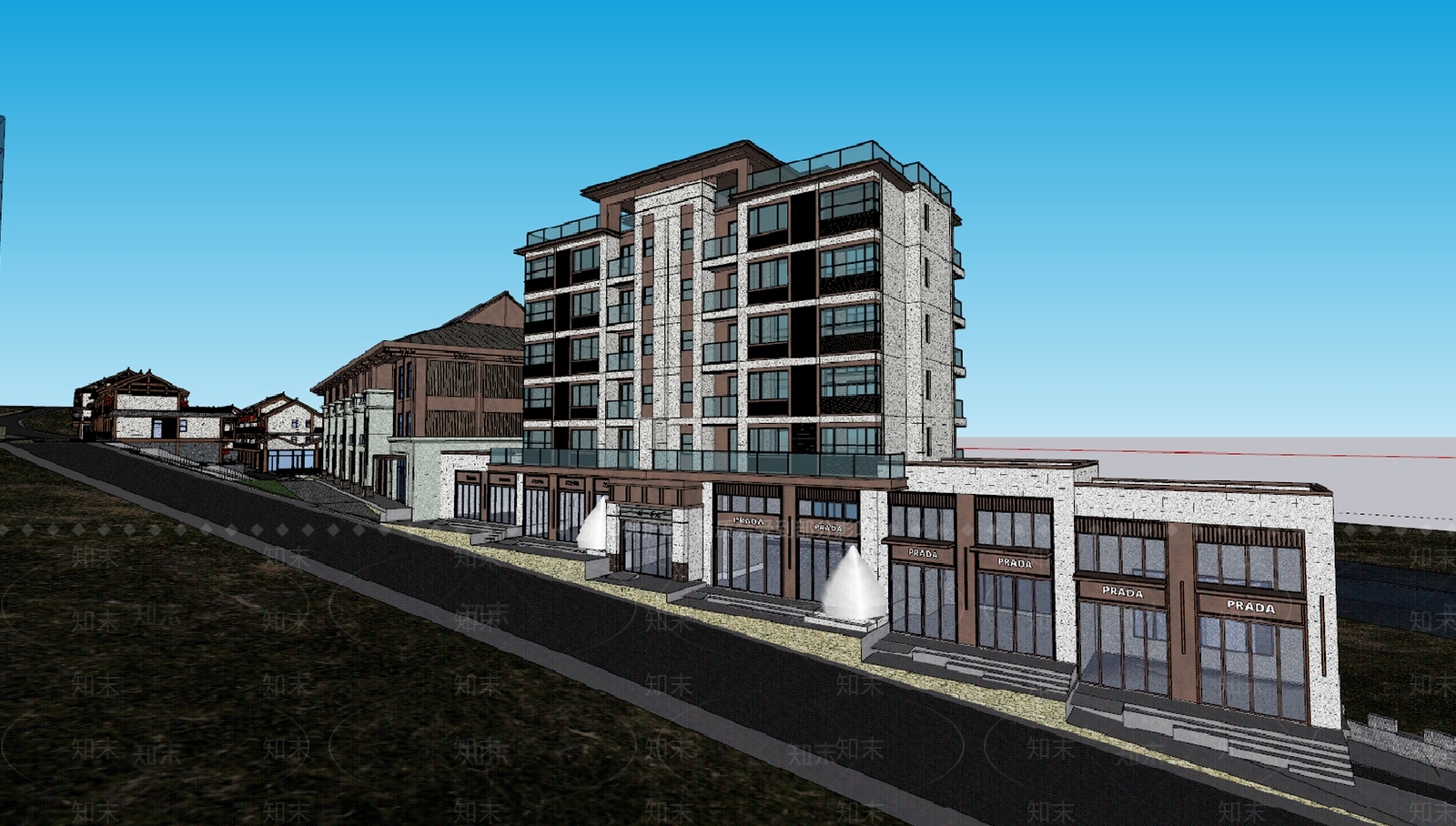新中式酒店公寓住宅项目SU模型下载【ID:1147410751】