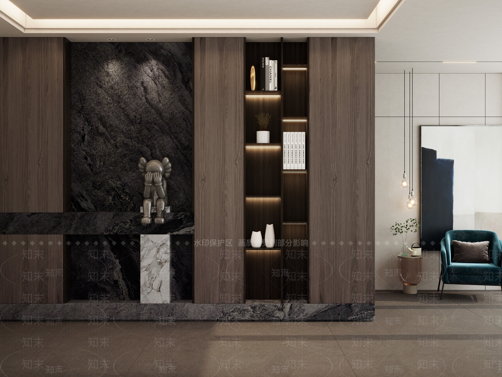 意式奶油原木风入户原石隔断玄关3D模型下载【ID:1147412409】