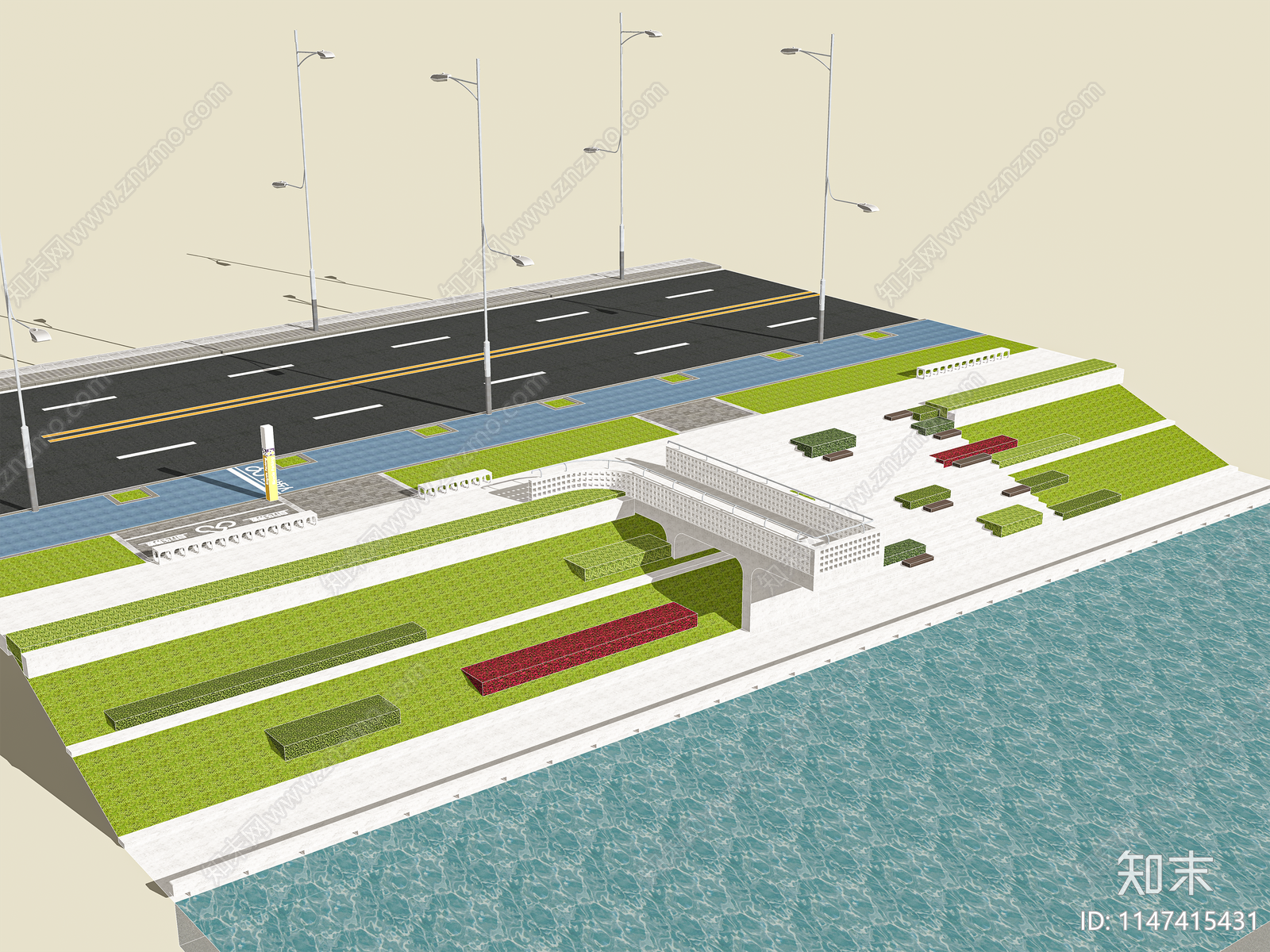 现代滨水观景台SU模型下载【ID:1147415431】