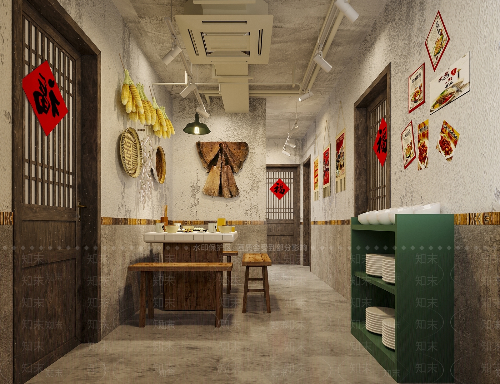 现代复古怀旧风火锅店3D模型下载【ID:1147422617】