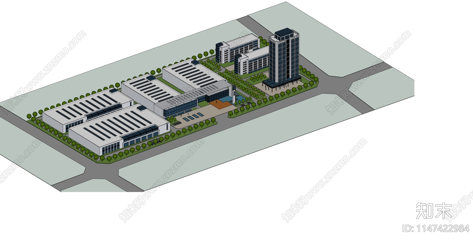 办公楼及产业区SU模型下载【ID:1147422984】