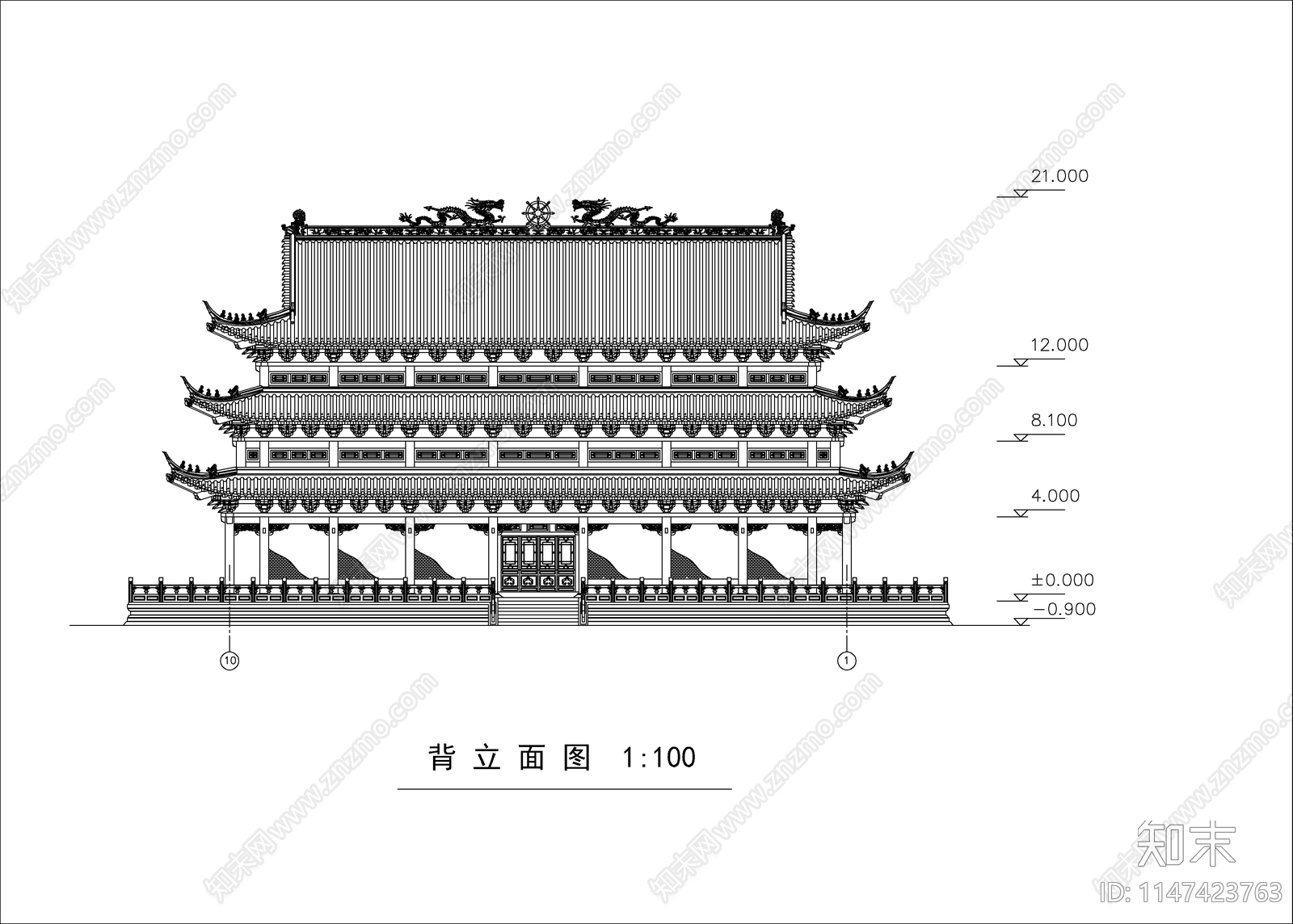 极普寺大雄宝殿cad施工图下载【ID:1147423763】