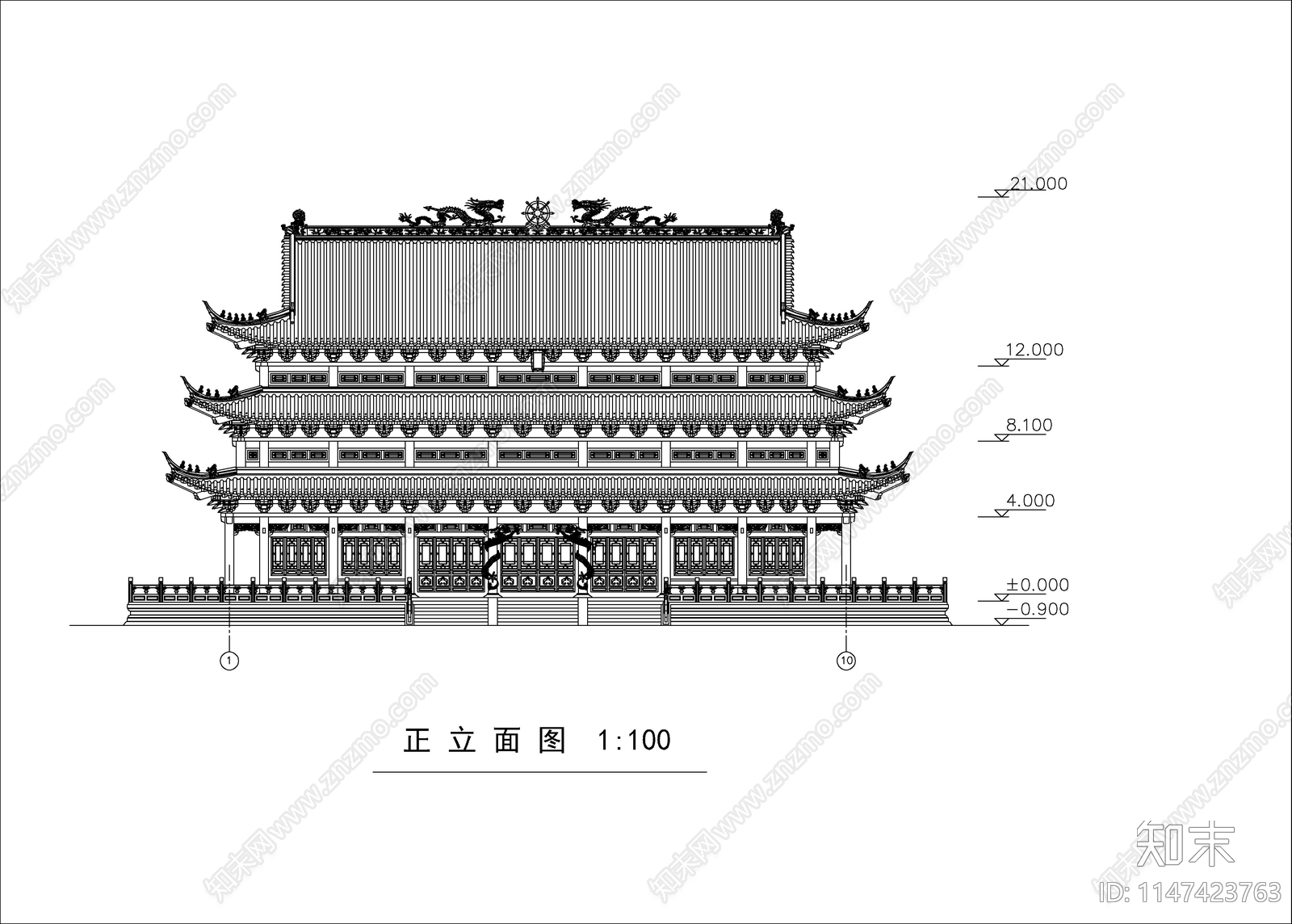 极普寺大雄宝殿cad施工图下载【ID:1147423763】