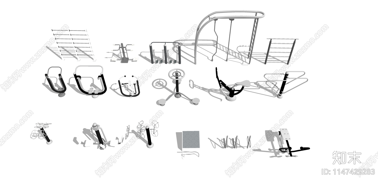 现代小区健身器械户外健身器材SU模型下载【ID:1147429283】