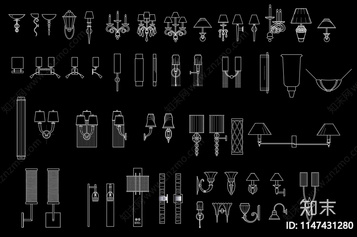 壁灯立面图块图库施工图下载【ID:1147431280】