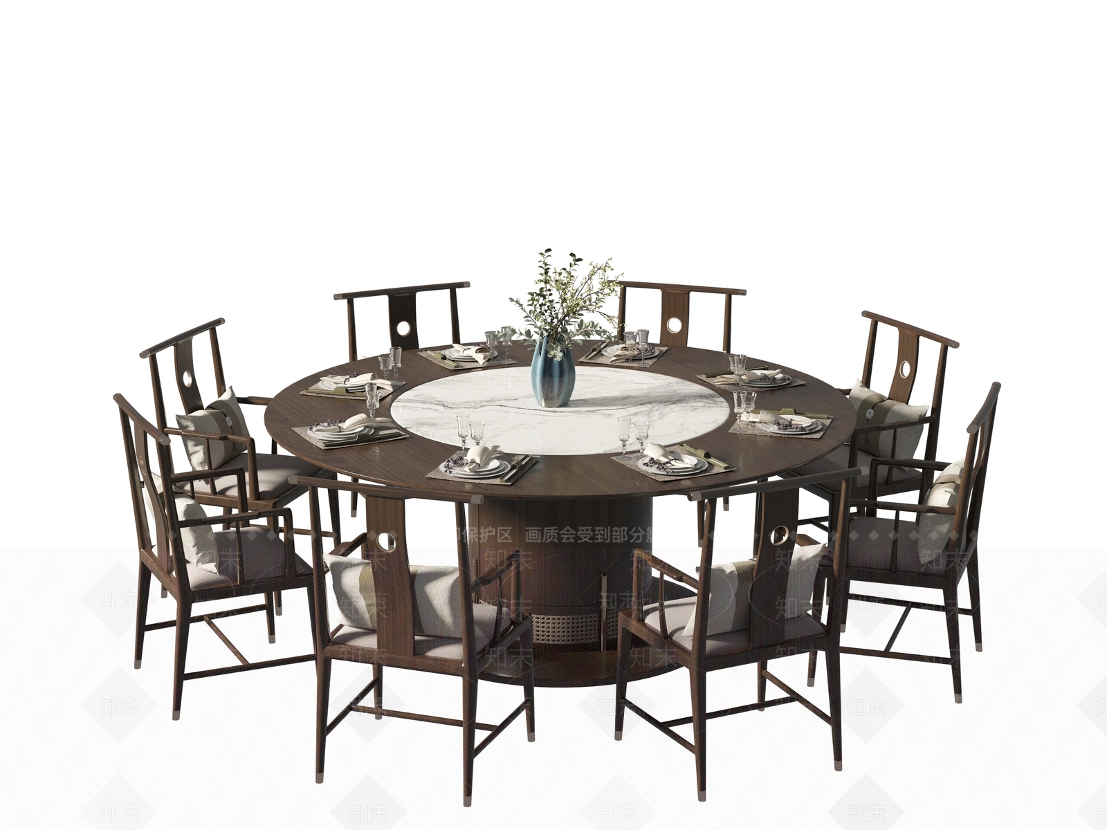 新中式餐桌椅组合3D模型下载【ID:1147432726】