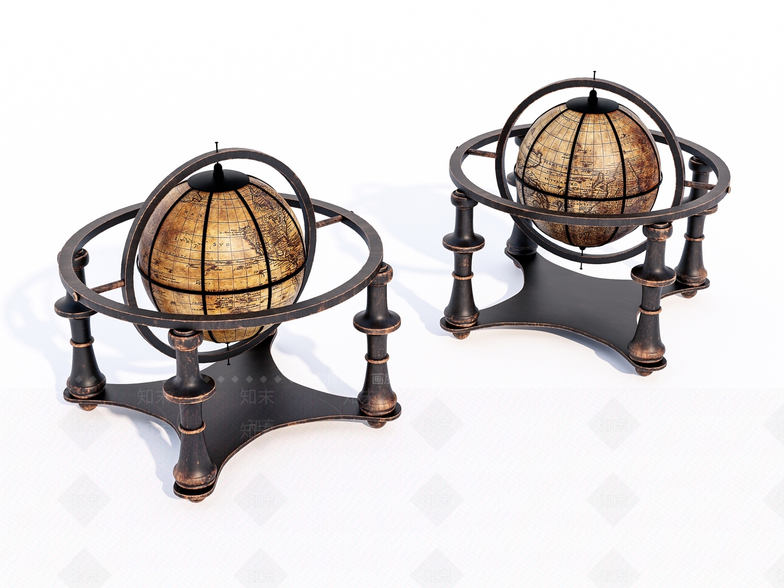 老旧地球仪3D模型下载【ID:1147433607】