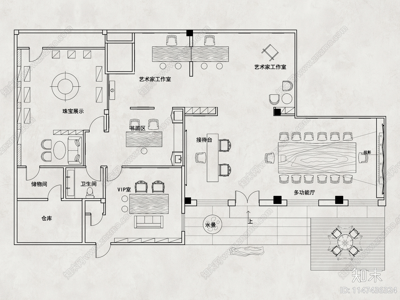 珠宝展示会所平面方案施工图下载【ID:1147436324】