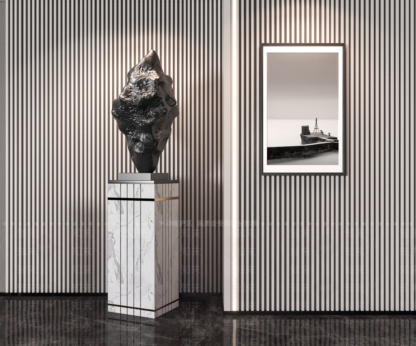 现代石头雕塑摆件SU模型下载【ID:1147438774】