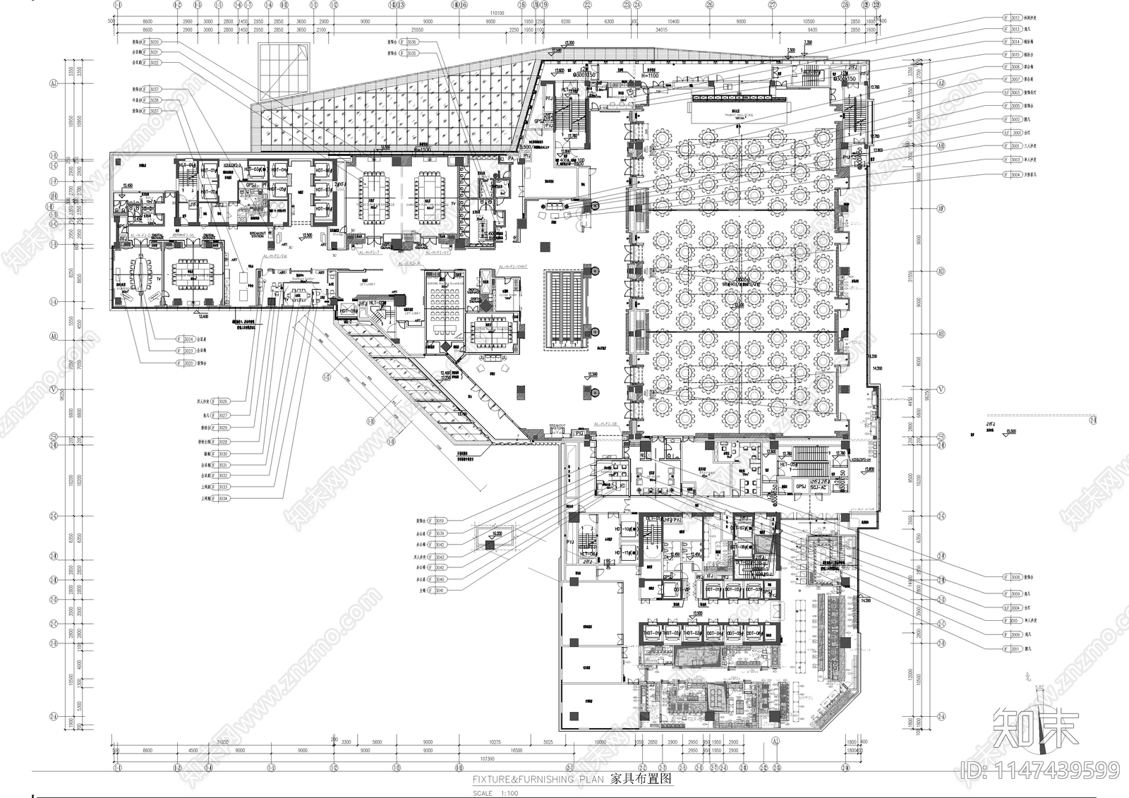 酒店宴会厅中餐厅施工图cad施工图下载【ID:1147439599】