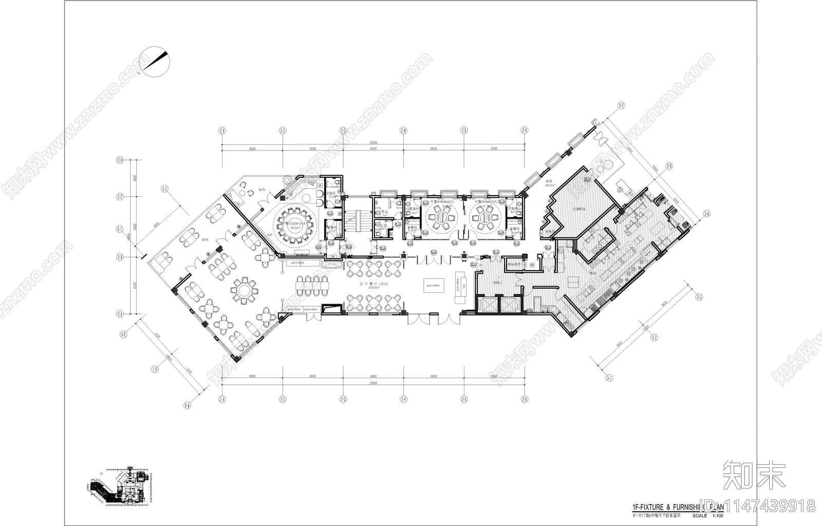 新中式风格度假酒店全日餐及中餐包房平立面施工图cad施工图下载【ID:1147439918】