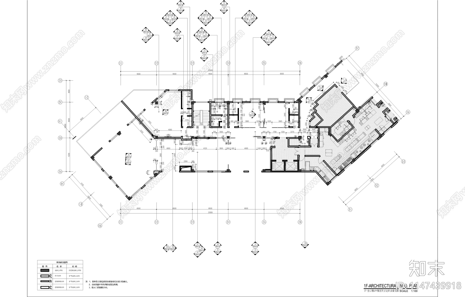 新中式风格度假酒店全日餐及中餐包房平立面施工图cad施工图下载【ID:1147439918】