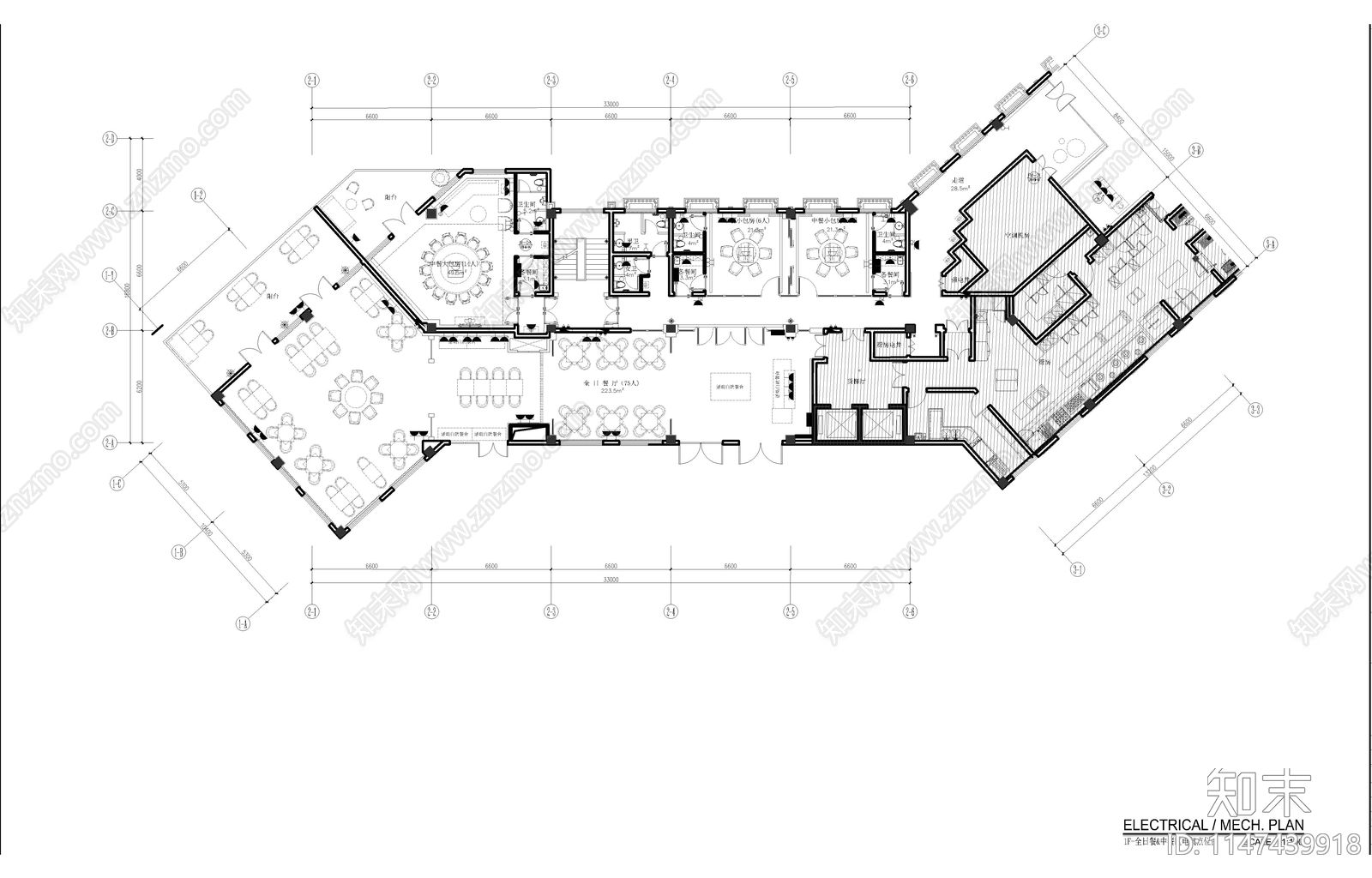 新中式风格度假酒店全日餐及中餐包房平立面施工图cad施工图下载【ID:1147439918】